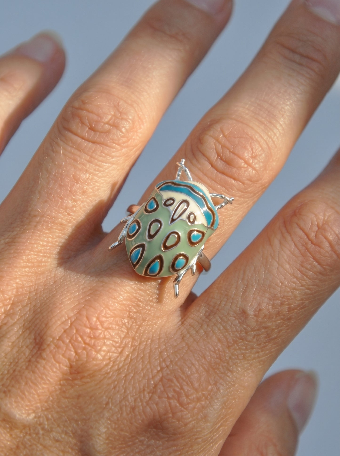 Picasso Bug Ring — Sterling Silver + Enamel or Rhodium‑Plated + Enamel