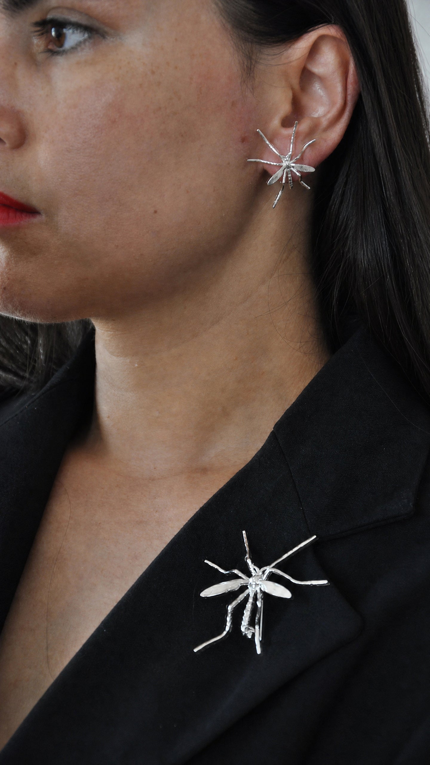 Crane Fly Stud Earrings – Sterling Silver or 14k Gold‑Plated | Sculptural Insect Jewelry