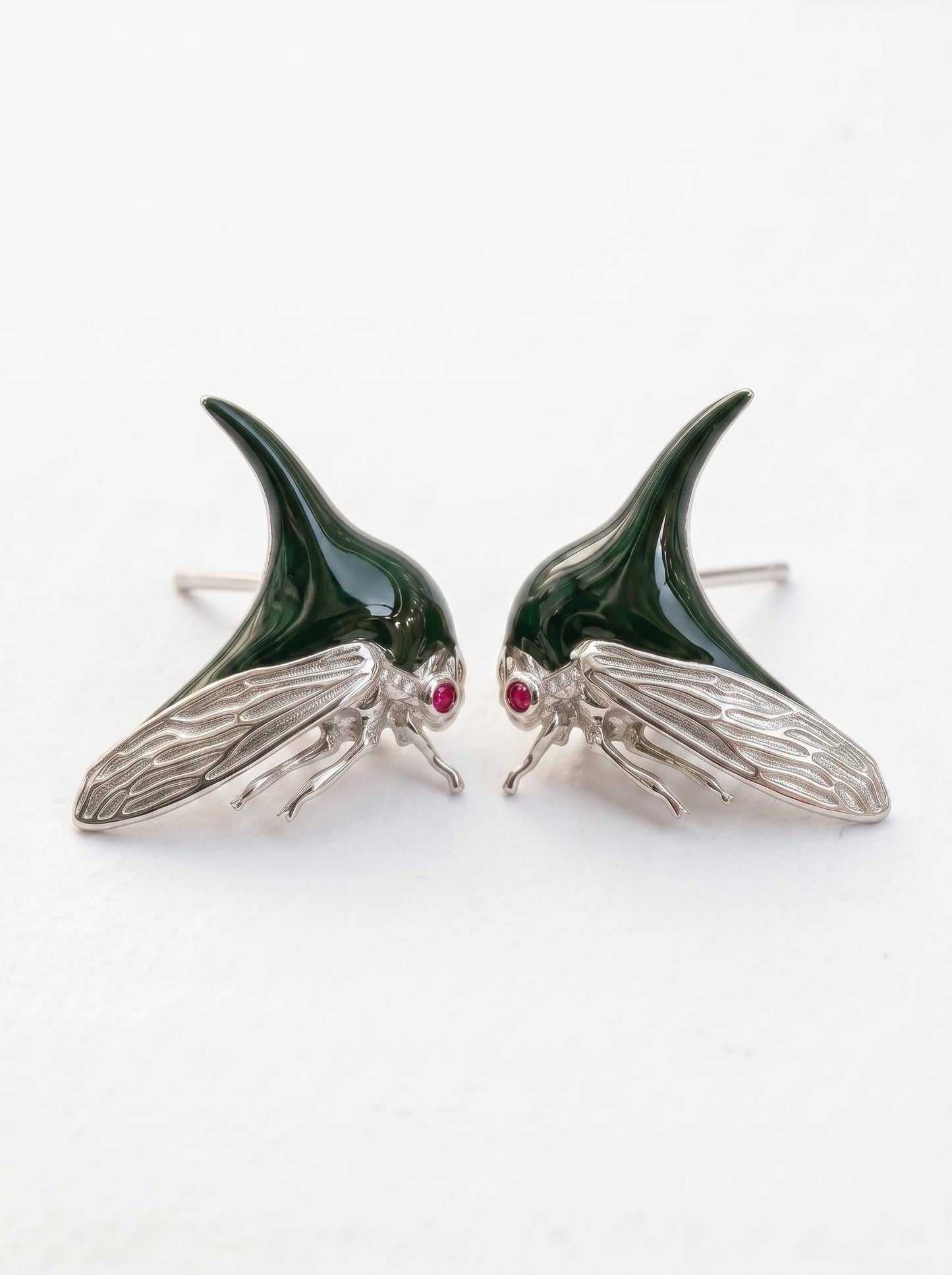 Treehopper Stud Earrings – Deep Green Enamel & Gold‑Plated | Nature‑Inspired Insect Jewelry - Earrings