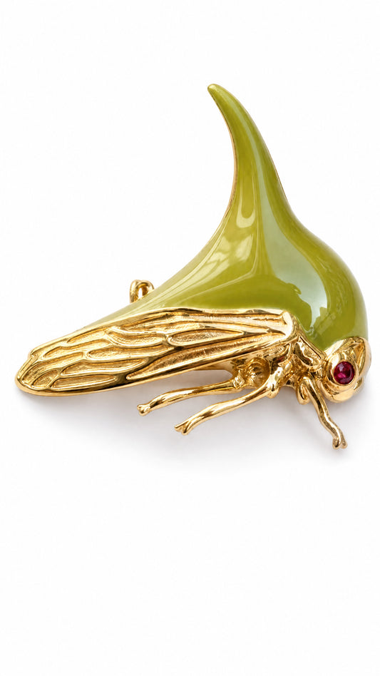 Treehopper Brooch – Light or Dark Green Enamel | Nature‑Inspired Insect Jewelry