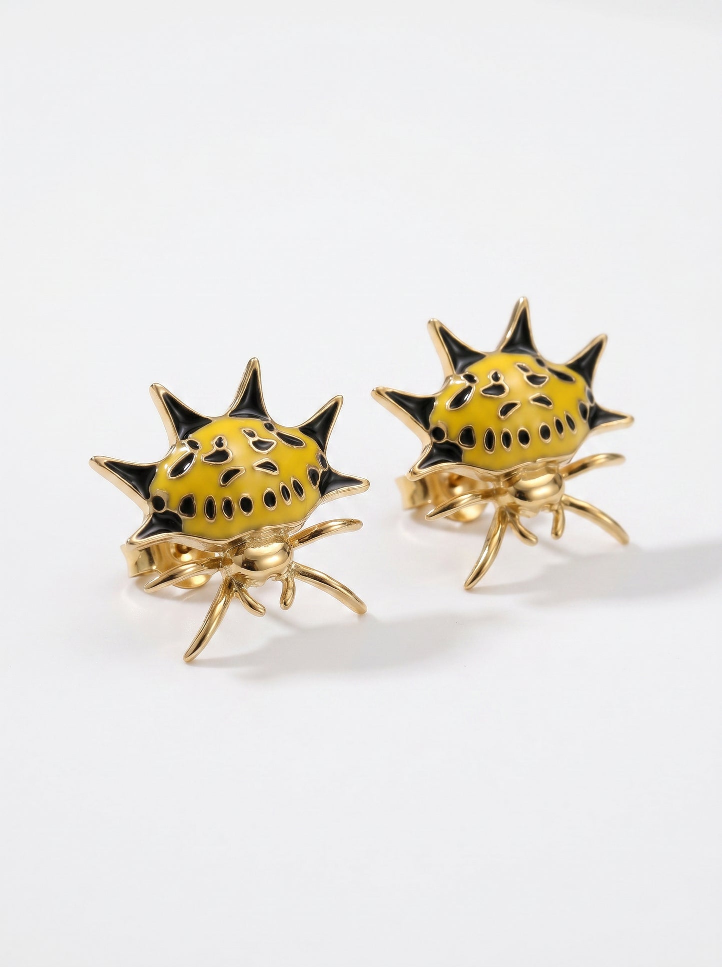 Spiny Orb‑Weaver Stud Earrings — Yellow & Black Edition