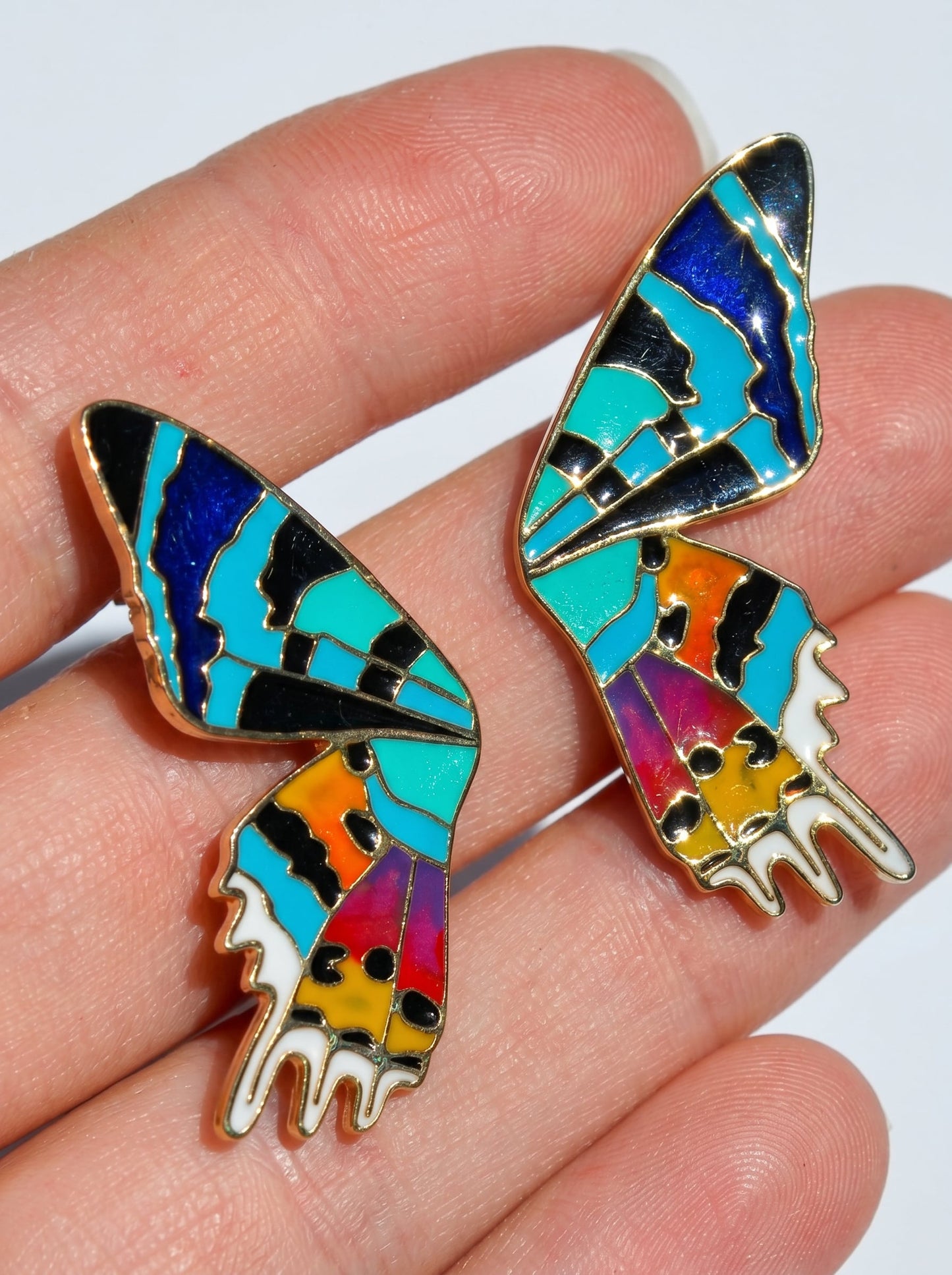 Madagascar Sunset Moth Stud Earrings — Hand‑Enameled in Sterling Silver or 14k Gold Plating