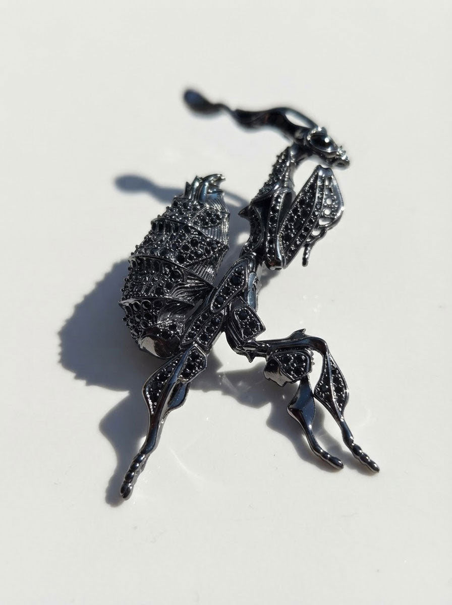 Black Crystal Ghost Mantis Pendant – Statement Entomology Jewelry