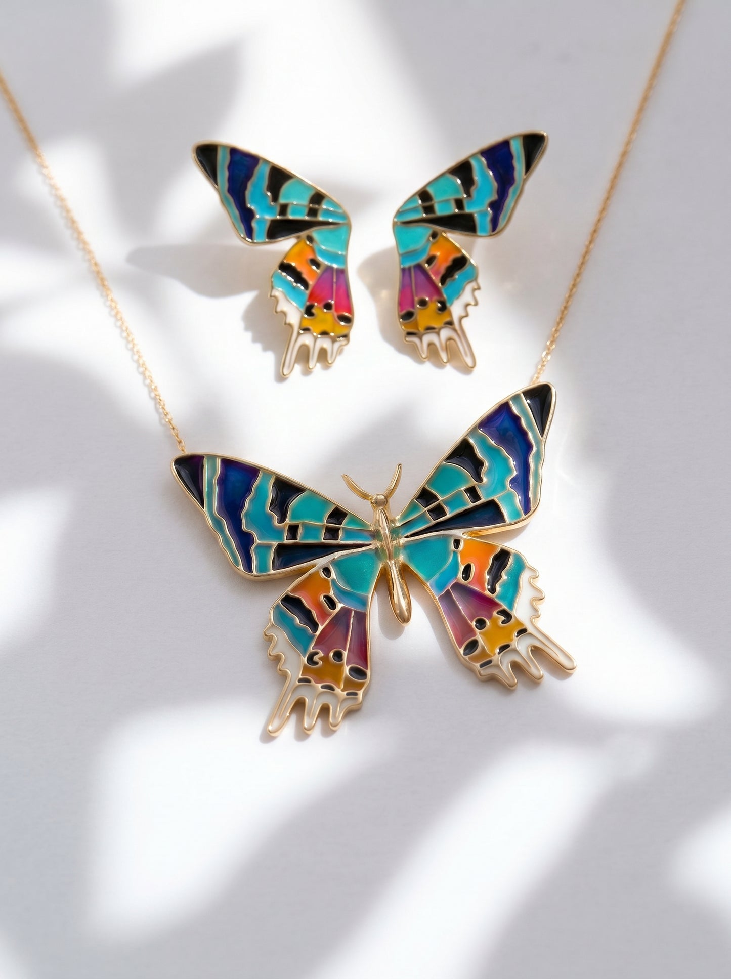 Madagascar Sunset Moth Necklace — Hand‑Enameled in 14k Gold Plated or Sterling Silver