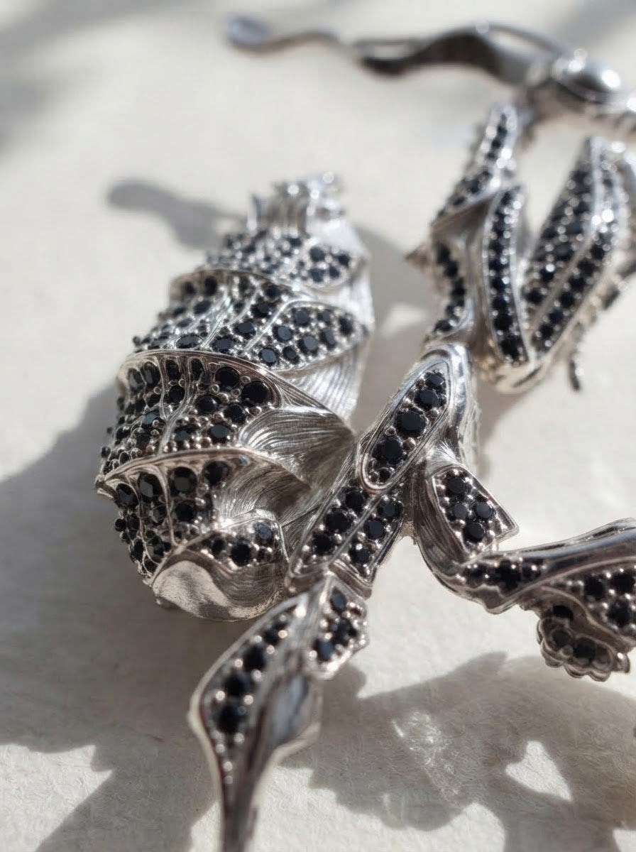 Black Crystal Ghost Mantis Pendant – Statement Entomology Jewelry