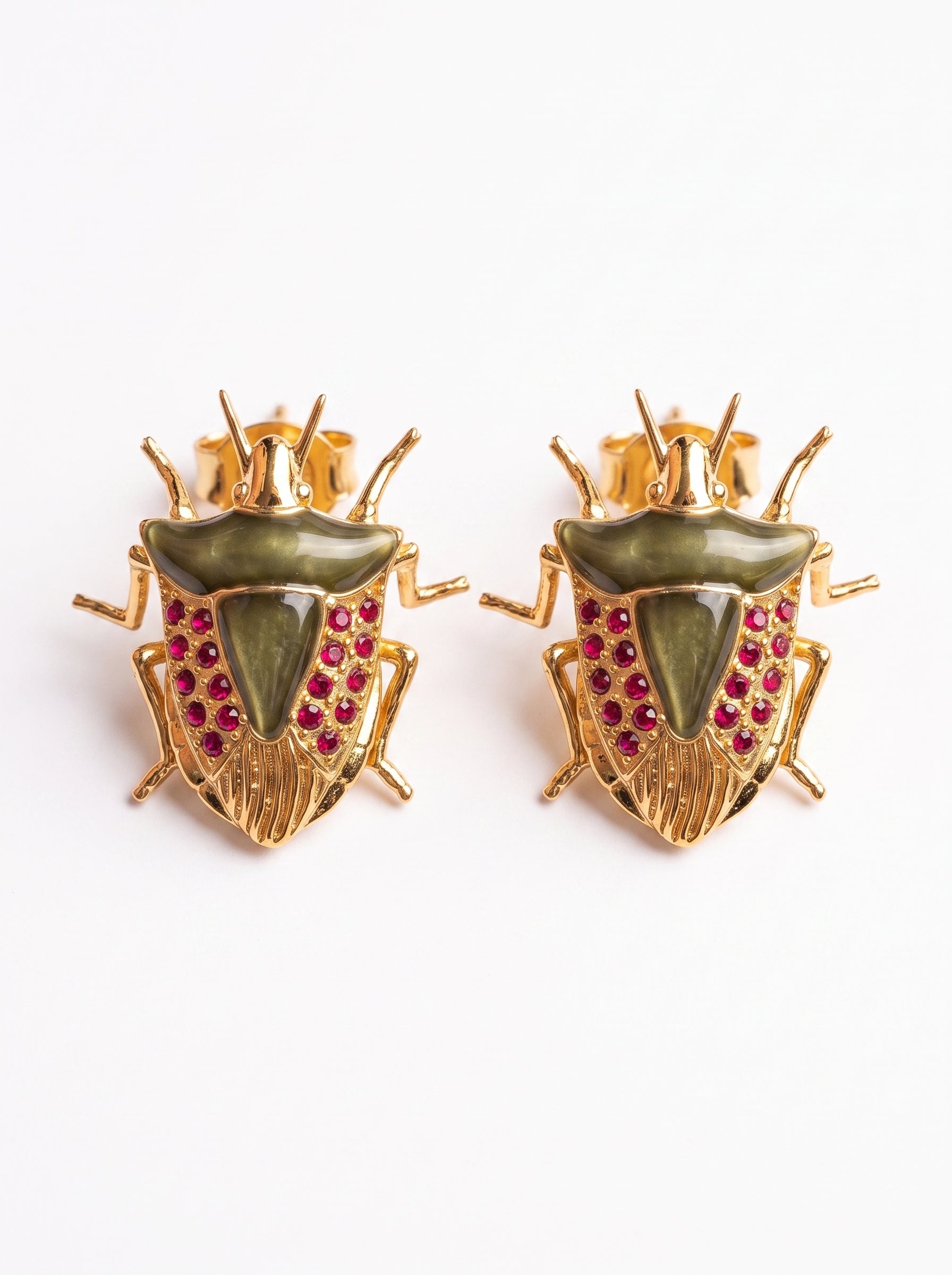 Stink Bug Stud Earrings • Deep Green Enamel • Matte or Pearlescent - Earring