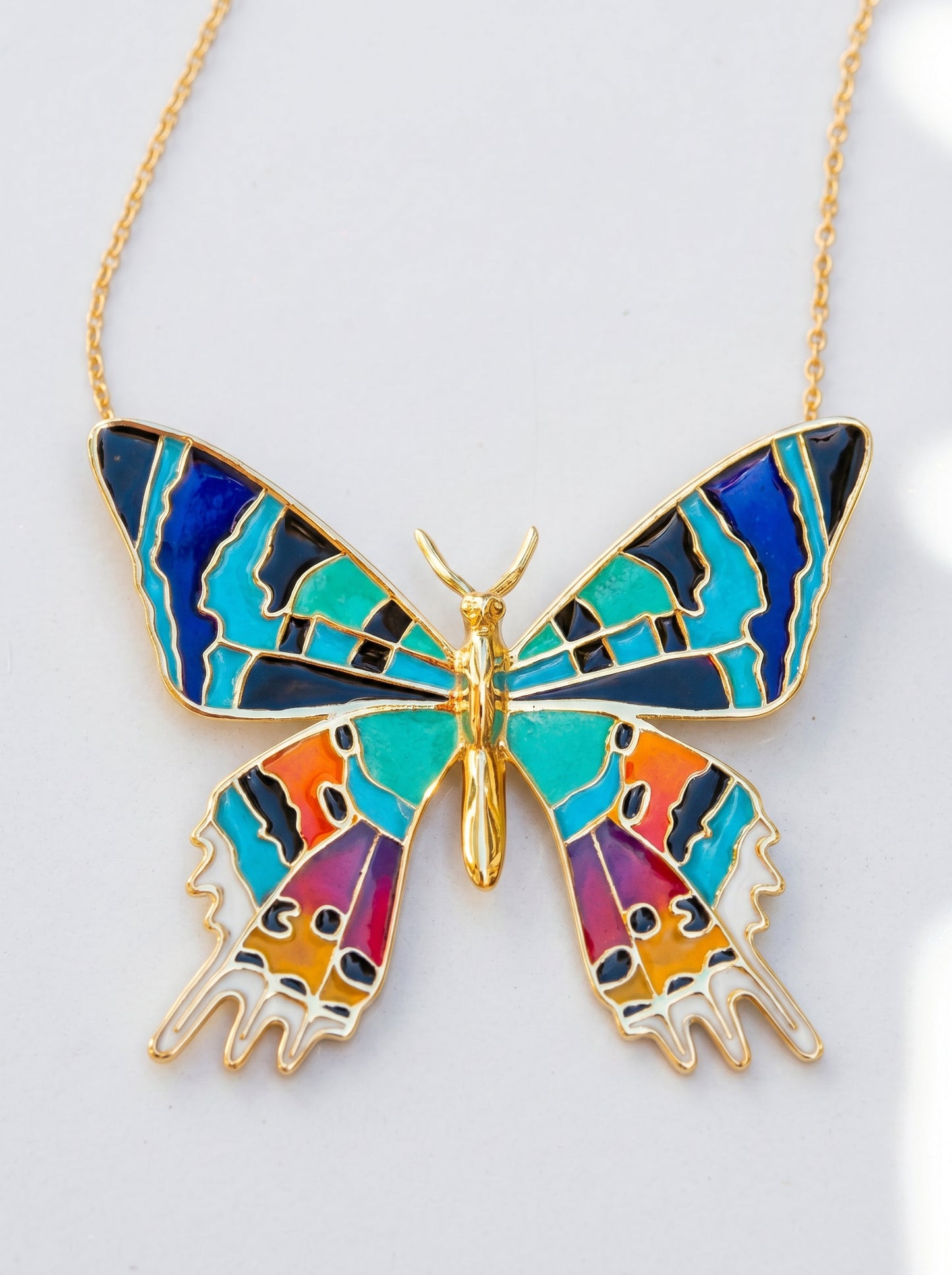 Madagascar Sunset Moth Necklace — Hand‑Enameled in 14k Gold Plated or Sterling Silver