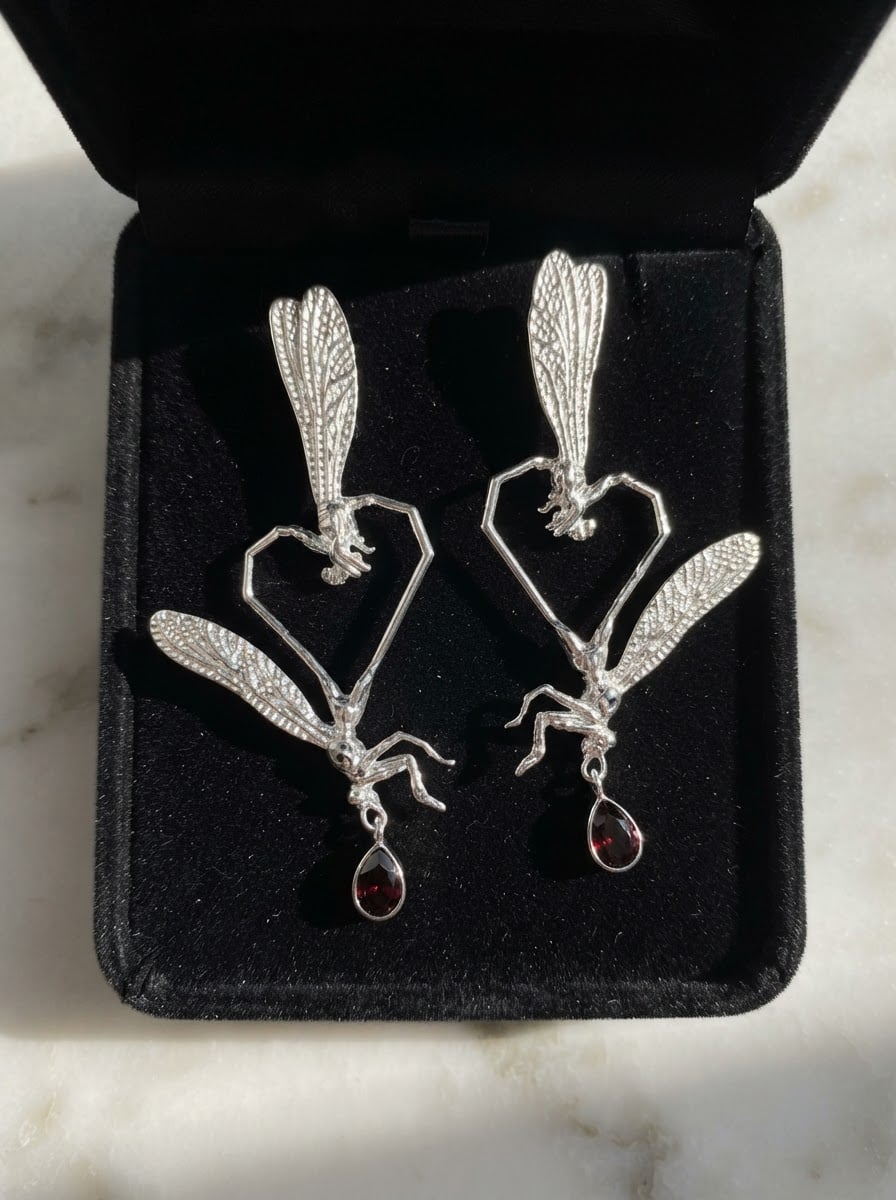 Dragonfly Love Stud Earrings — Sterling Silver | Art Nouveau Inspired Nature Jewelry