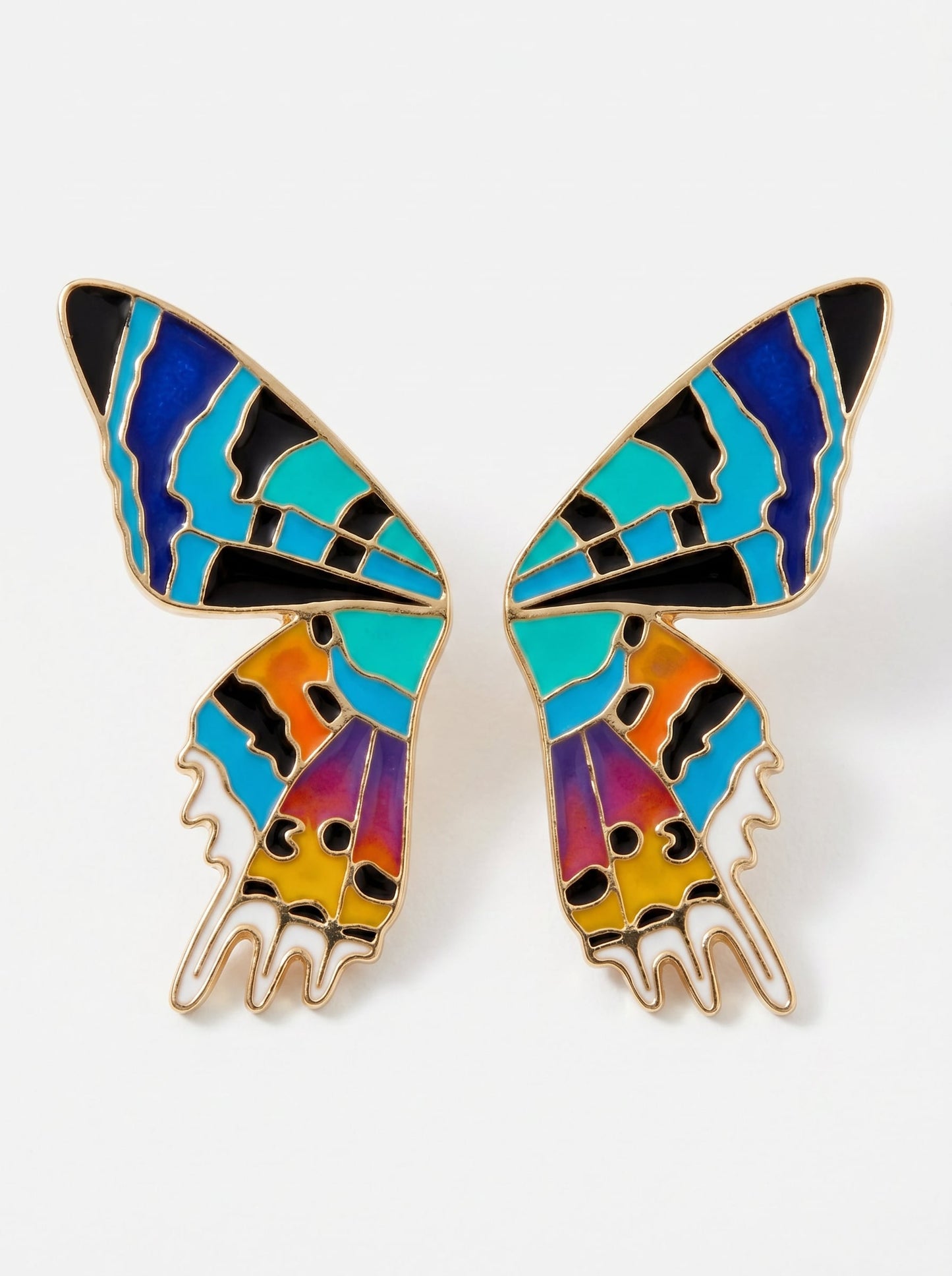 Madagascar Sunset Moth Stud Earrings — Hand‑Enameled in Sterling Silver or 14k Gold Plating