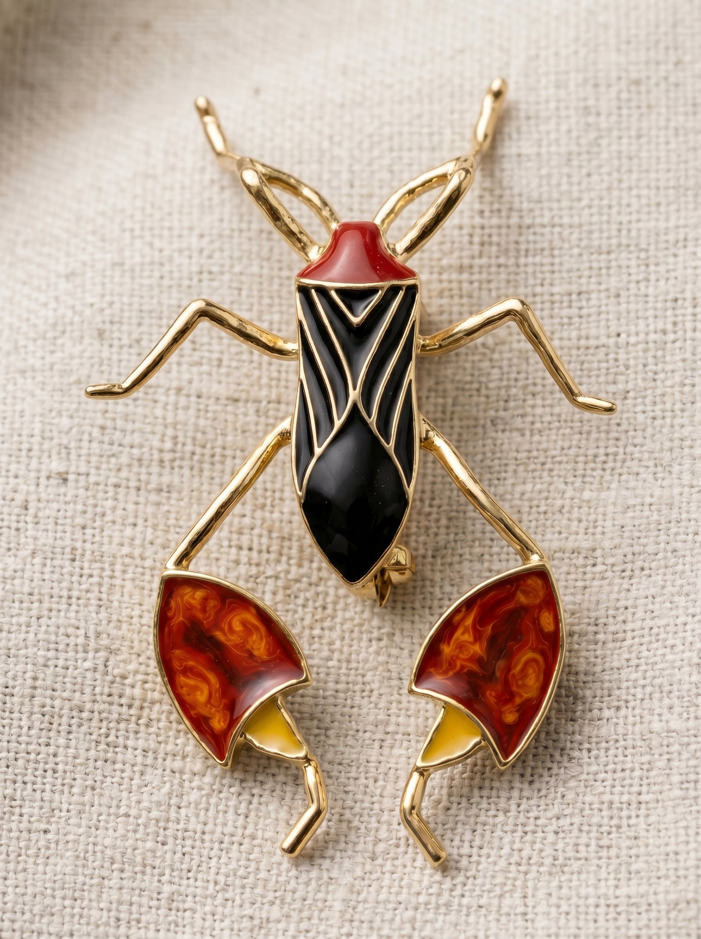 Leaf‑Footed Bug Brooch – Enamel Finish | Nature‑Inspired Sculptural Jewelry