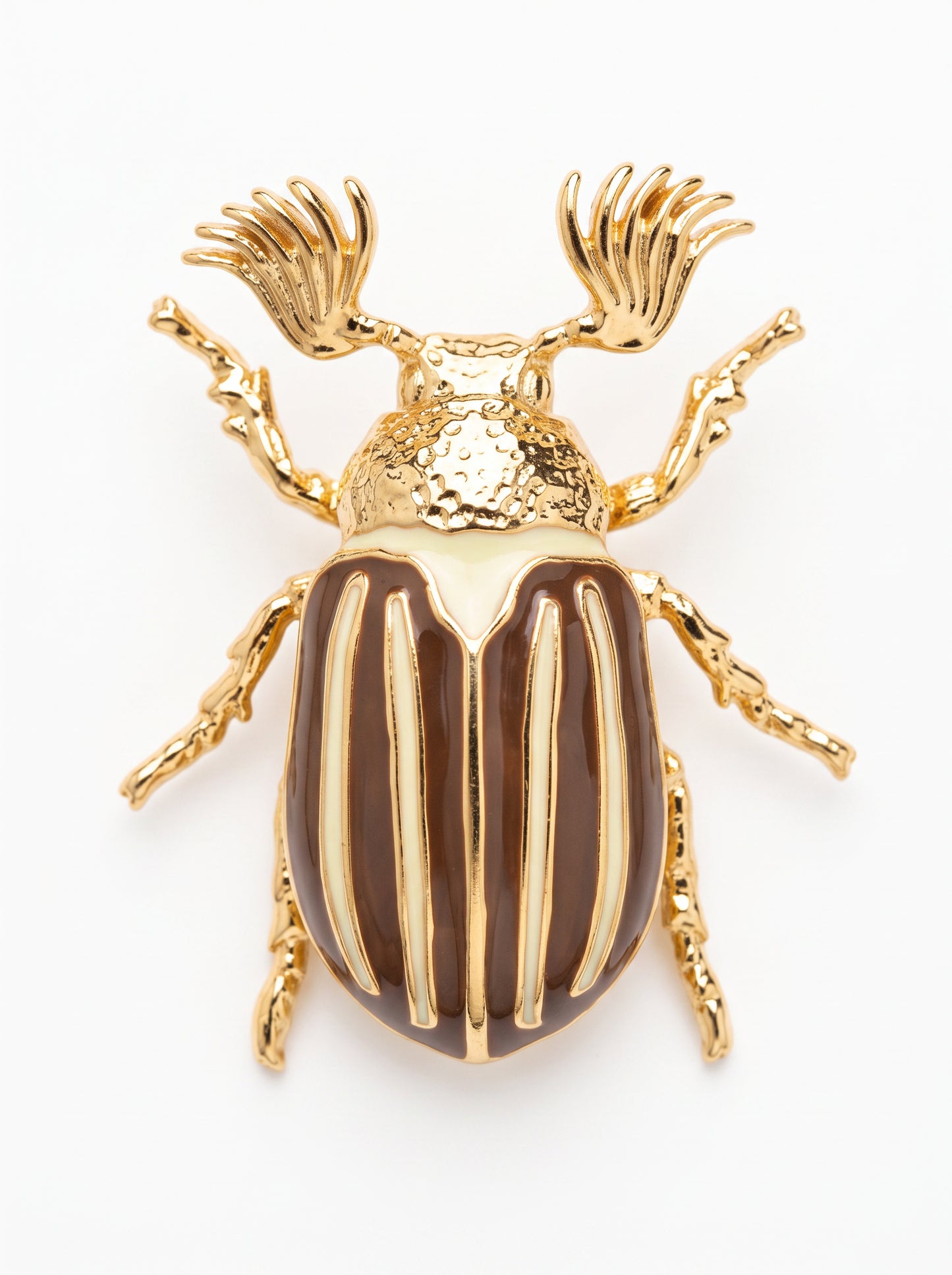 June Bug Pendant — Sterling Silver, 14k Gold‑Plated, Rhodium‑Plated, or Polished Bronze with Bronze & Off‑White Enamel