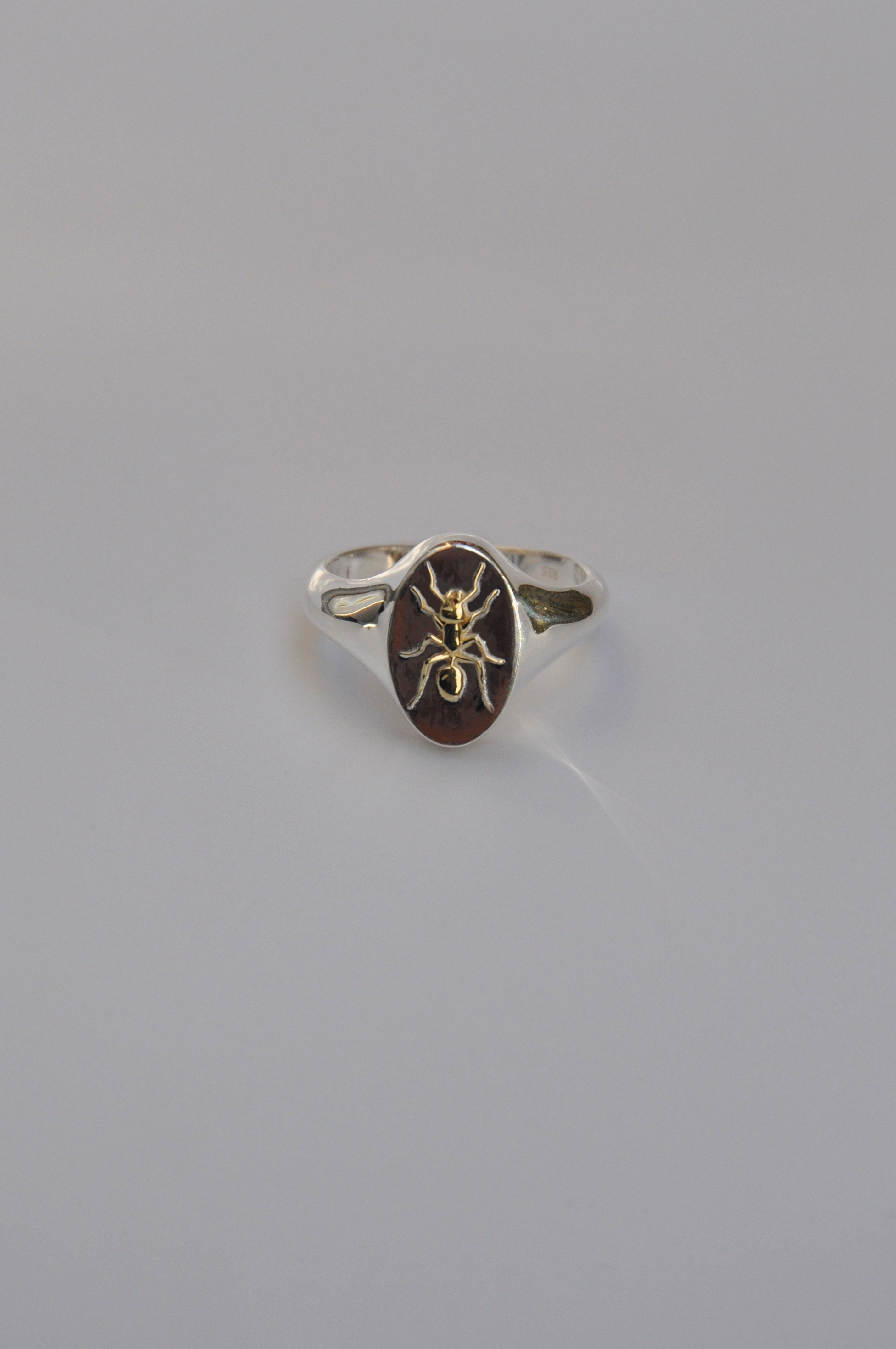 Aquarius Ant Zodiac Signet Ring | Sterling Silver & Gold Plated