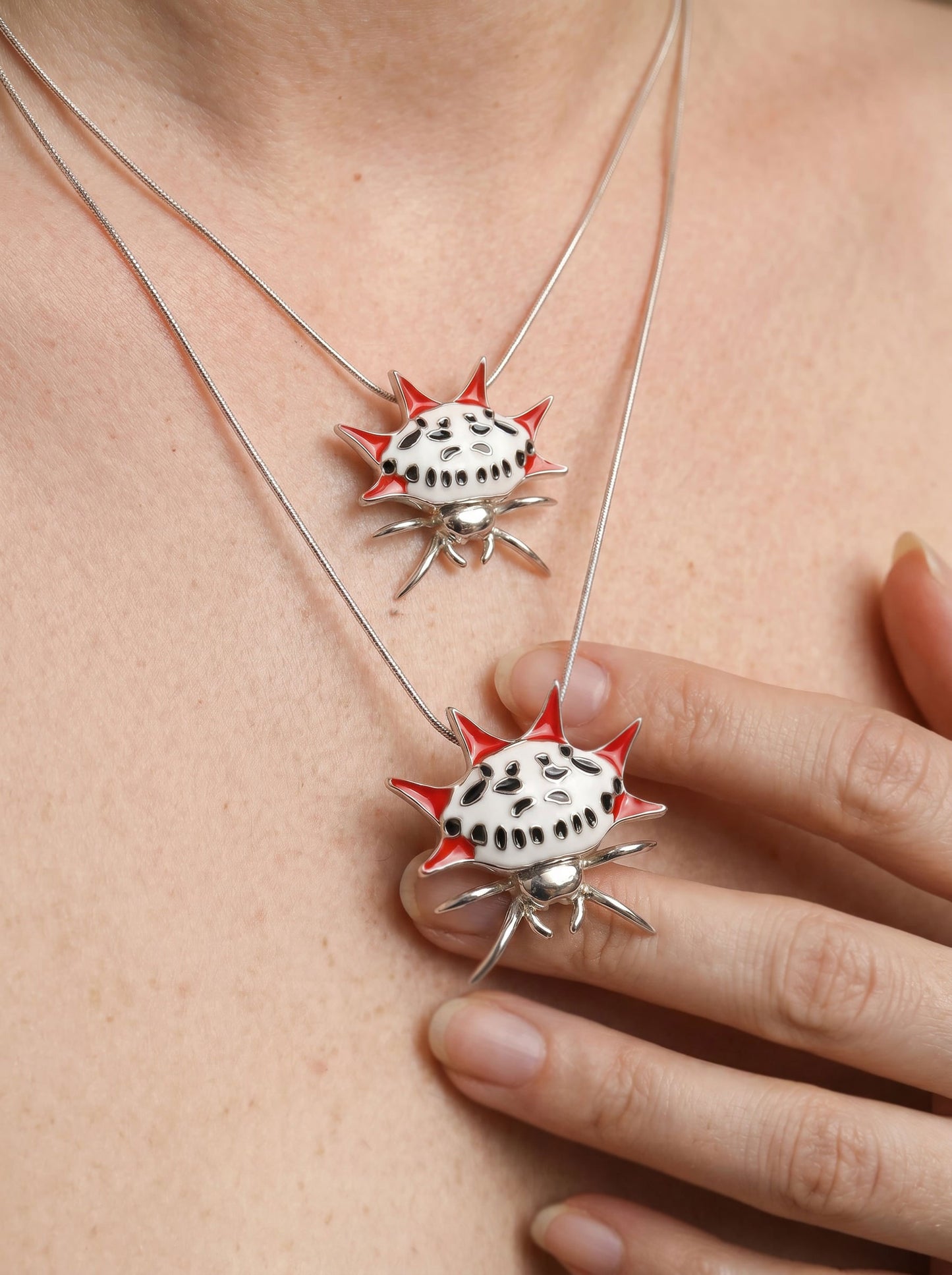 Spiny Orb‑Weaver Pendant — Red, White & Black Edition