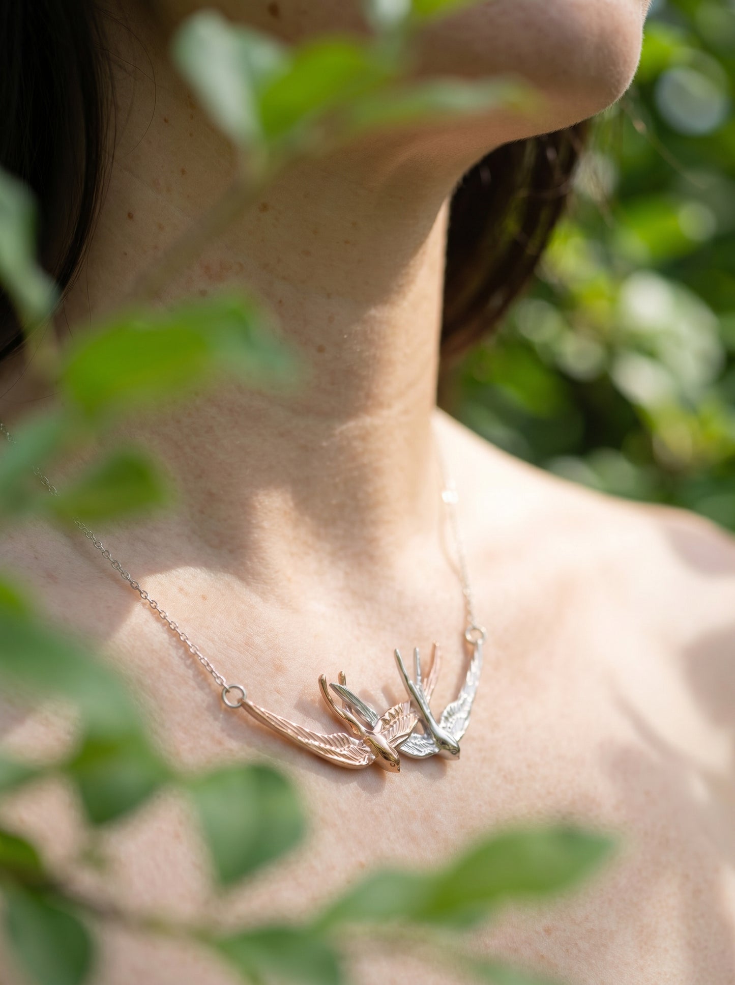 Swallow Flight Necklace – Sterling Silver, Rose Gold, or 14k Gold‑Plated