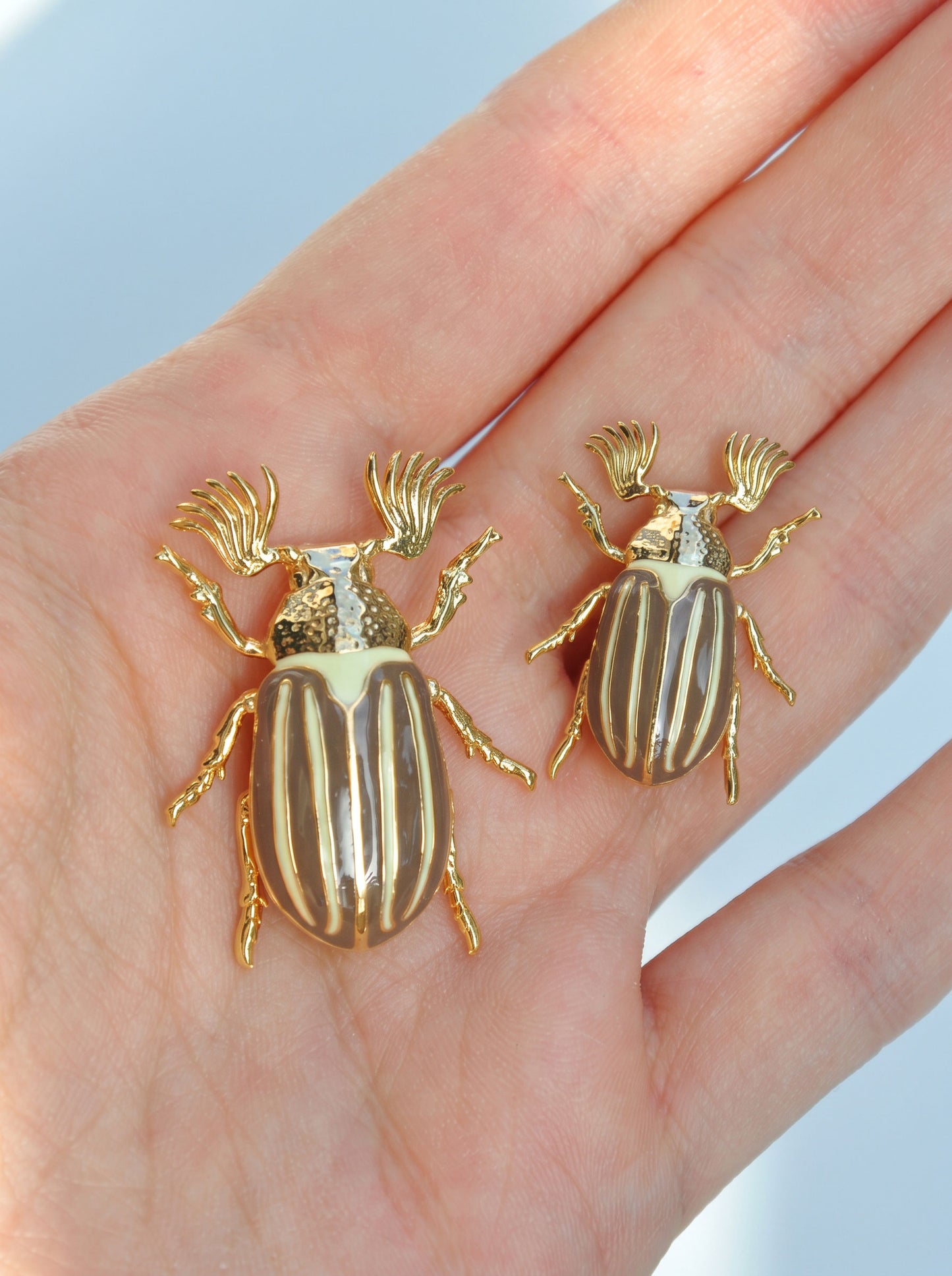 June Bug Pendant — Sterling Silver, 14k Gold‑Plated, Rhodium‑Plated, or Polished Bronze with Bronze & Off‑White Enamel