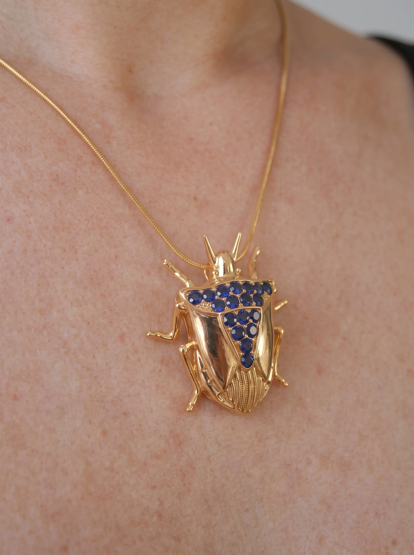 Stink Bug Pendant • Deep Blue or Fuchsia Stones • Sculptural Insect Jewelry