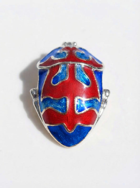 Harlequin Shield Bug Pendant – Matte Red & Shiny‑Blue Enamel