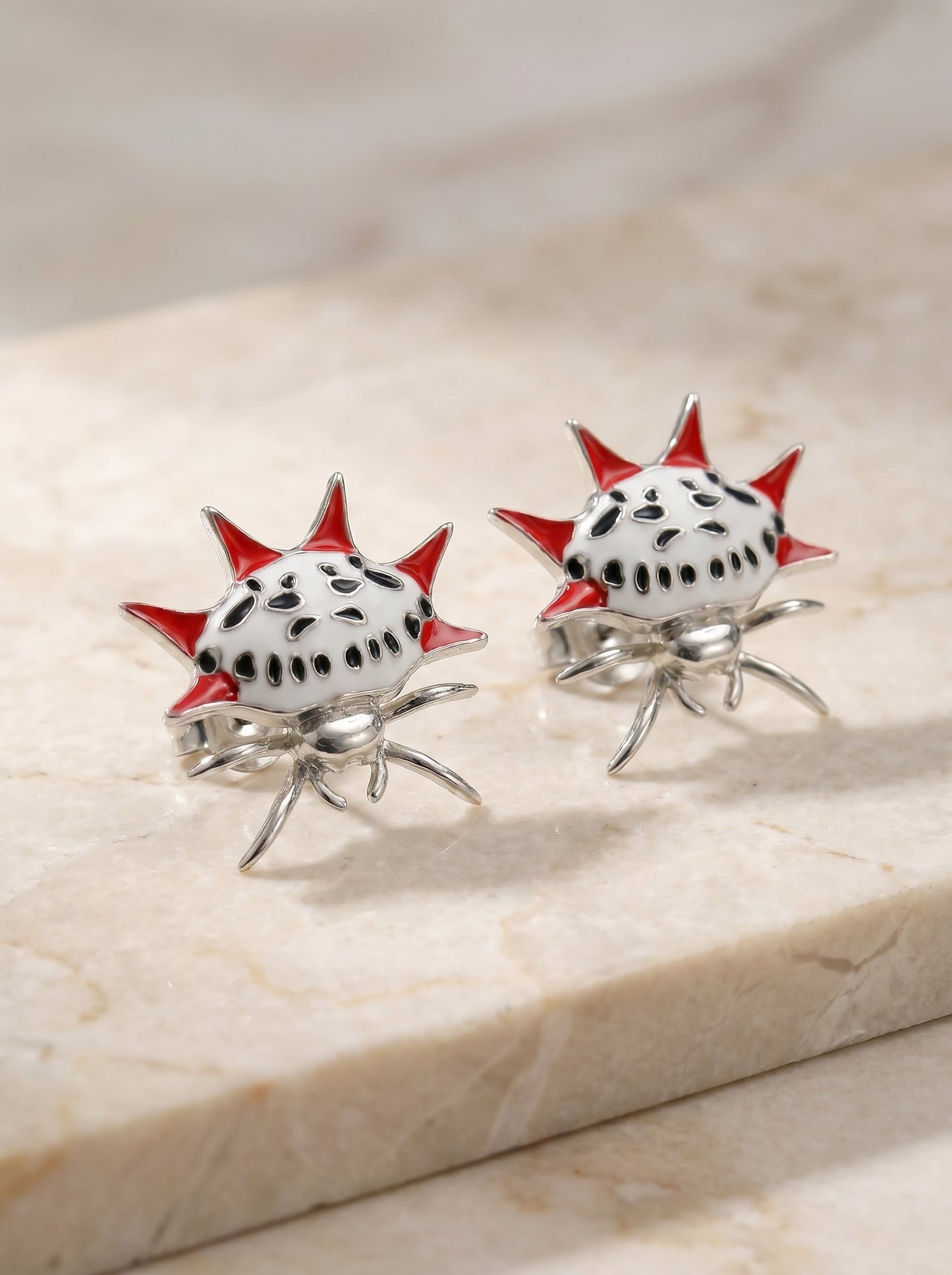 Spiny Orb‑Weaver Stud Earrings – Hand‑Enameled Nature Jewelry