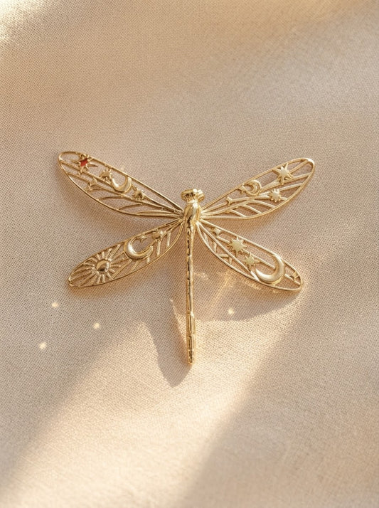 Celestial Damselfly Pendant – Gold & Silver Insect Jewelry Inspired by Nature and Cosmos