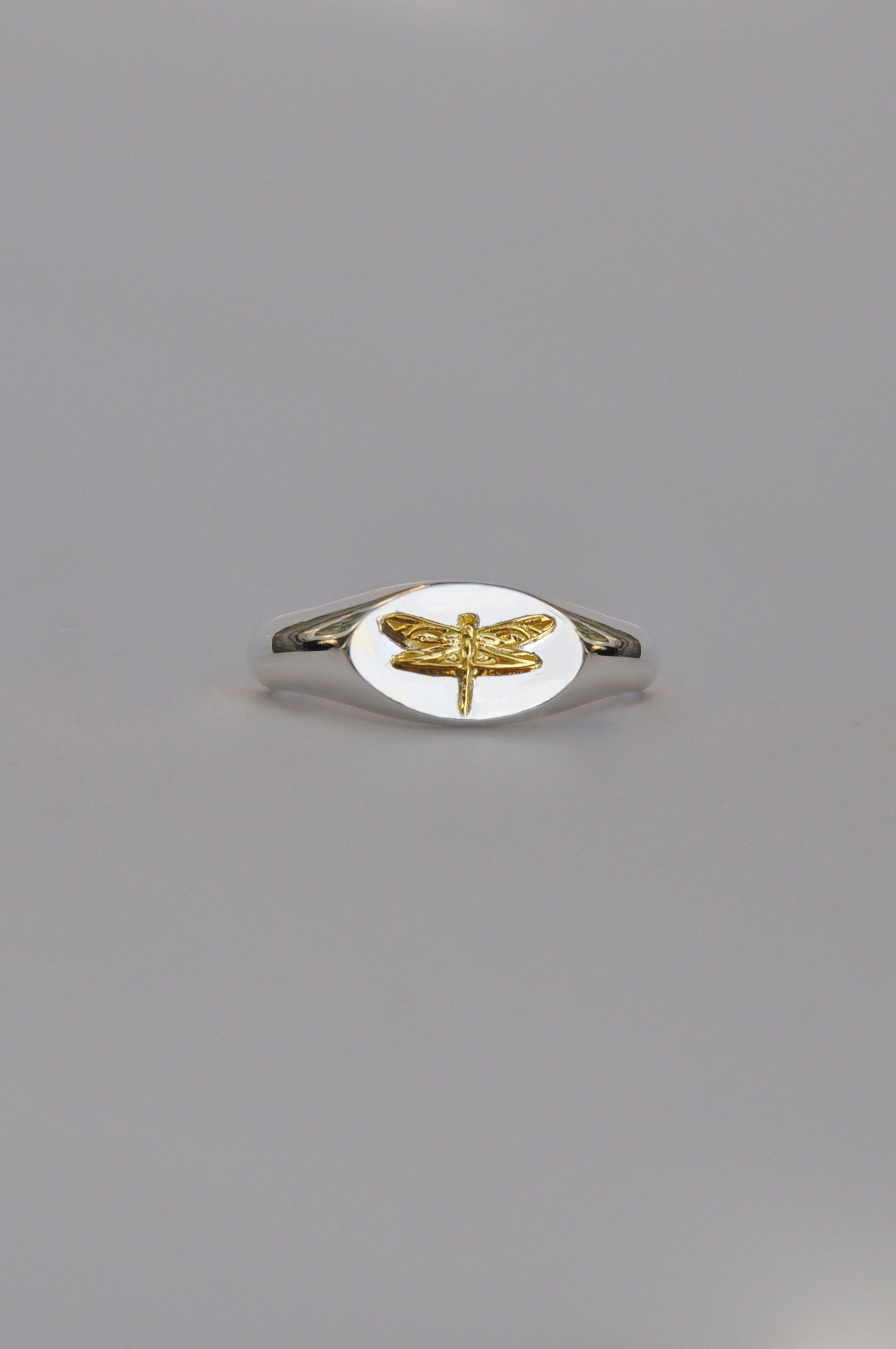 Libra Dragonfly Zodiac Signet Ring | Sterling Silver & Gold Plated