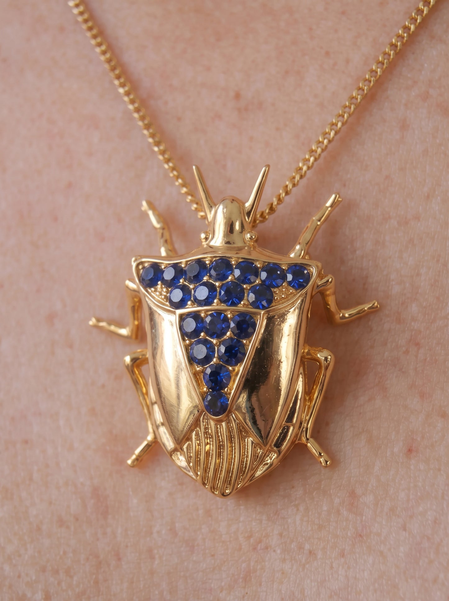 Stink Bug Pendant • Deep Blue or Fuchsia Stones • Sculptural Insect Jewelry