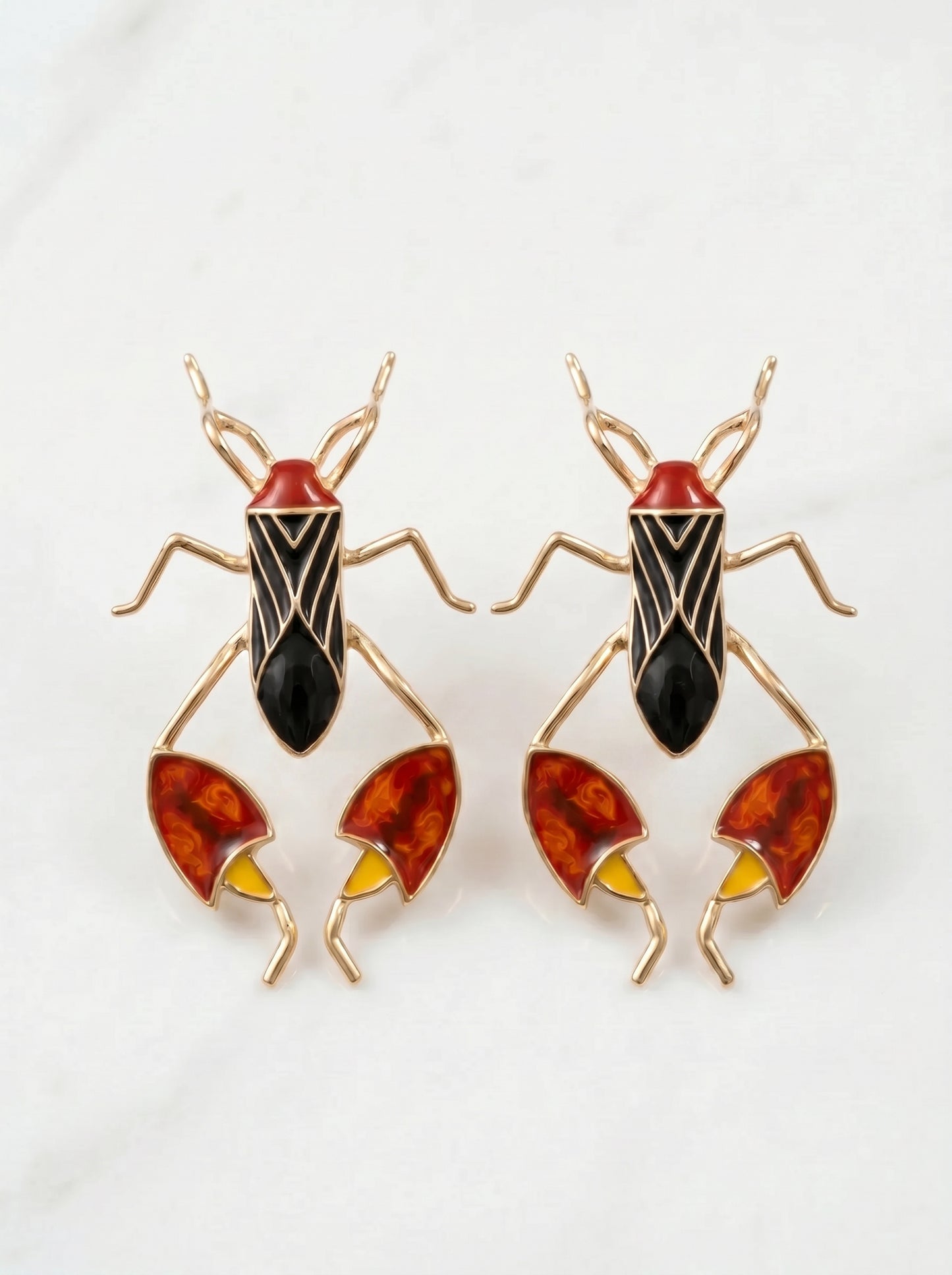 Leaf‑Footed Bug Stud Earrings – Enamel Finish | Nature‑Inspired Sculptural Jewelry