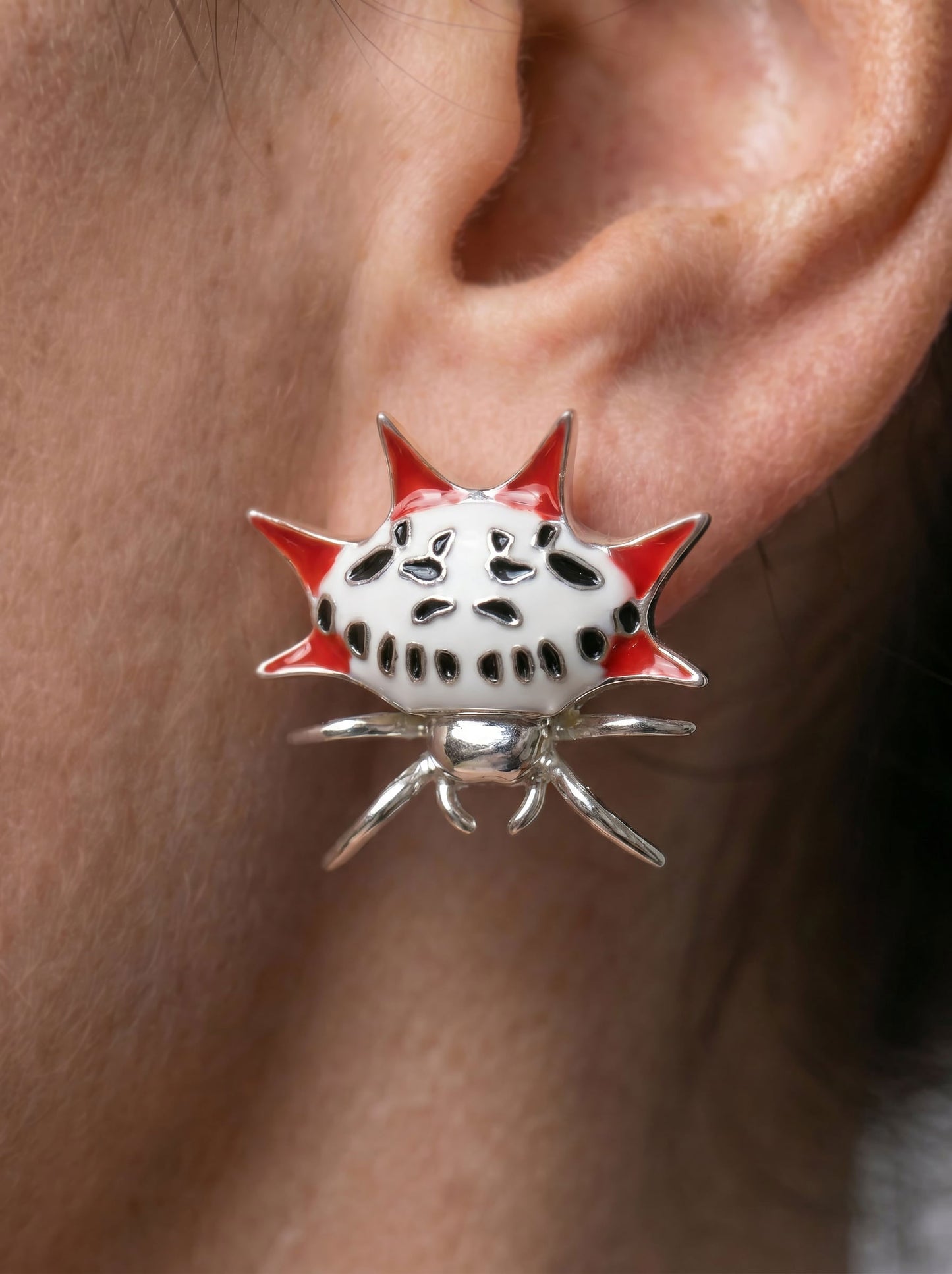 Spiny Orb‑Weaver Stud Earrings – Hand‑Enameled Nature Jewelry