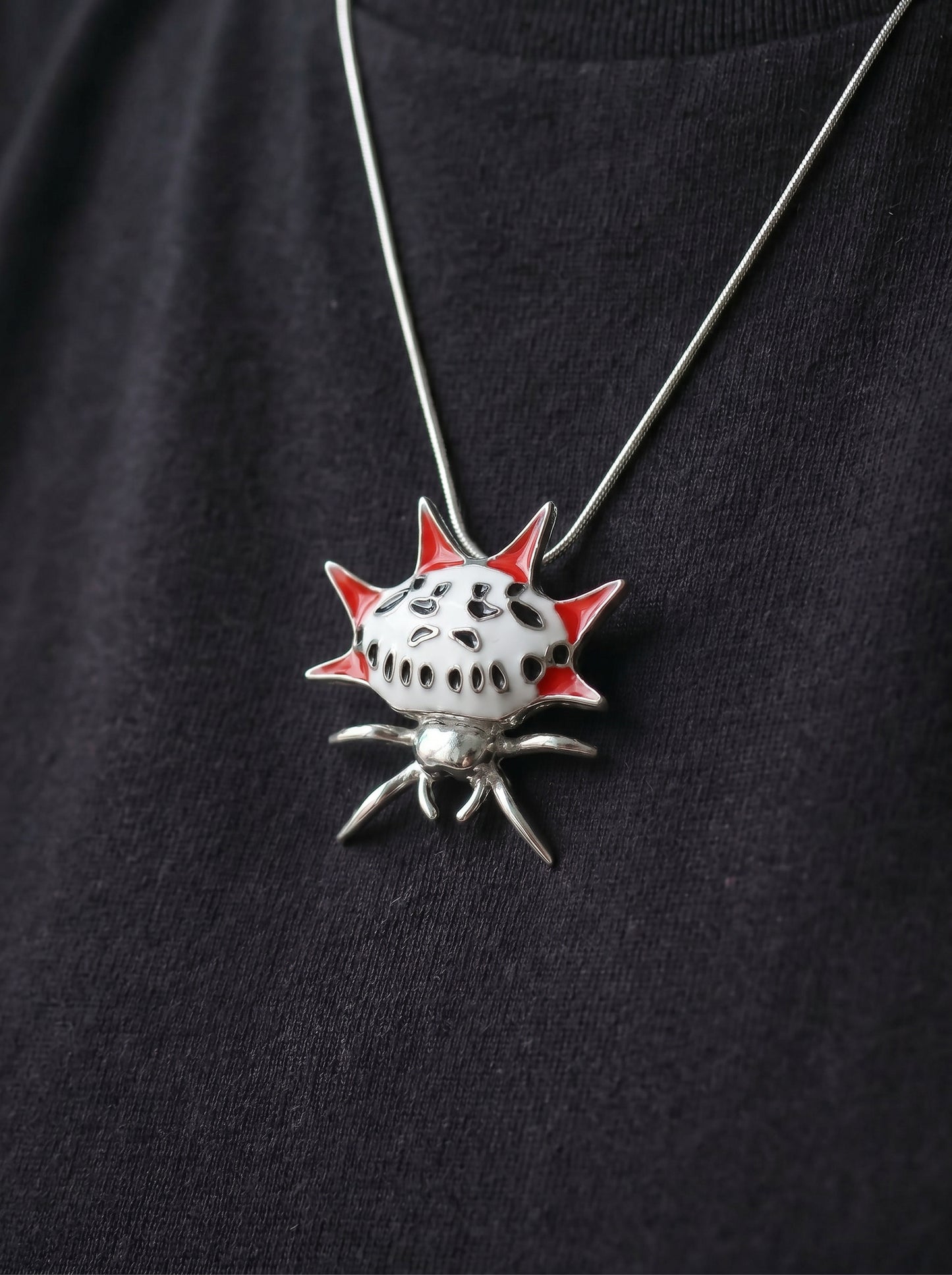 Spiny Orb‑Weaver Pendant — Red, White & Black Edition