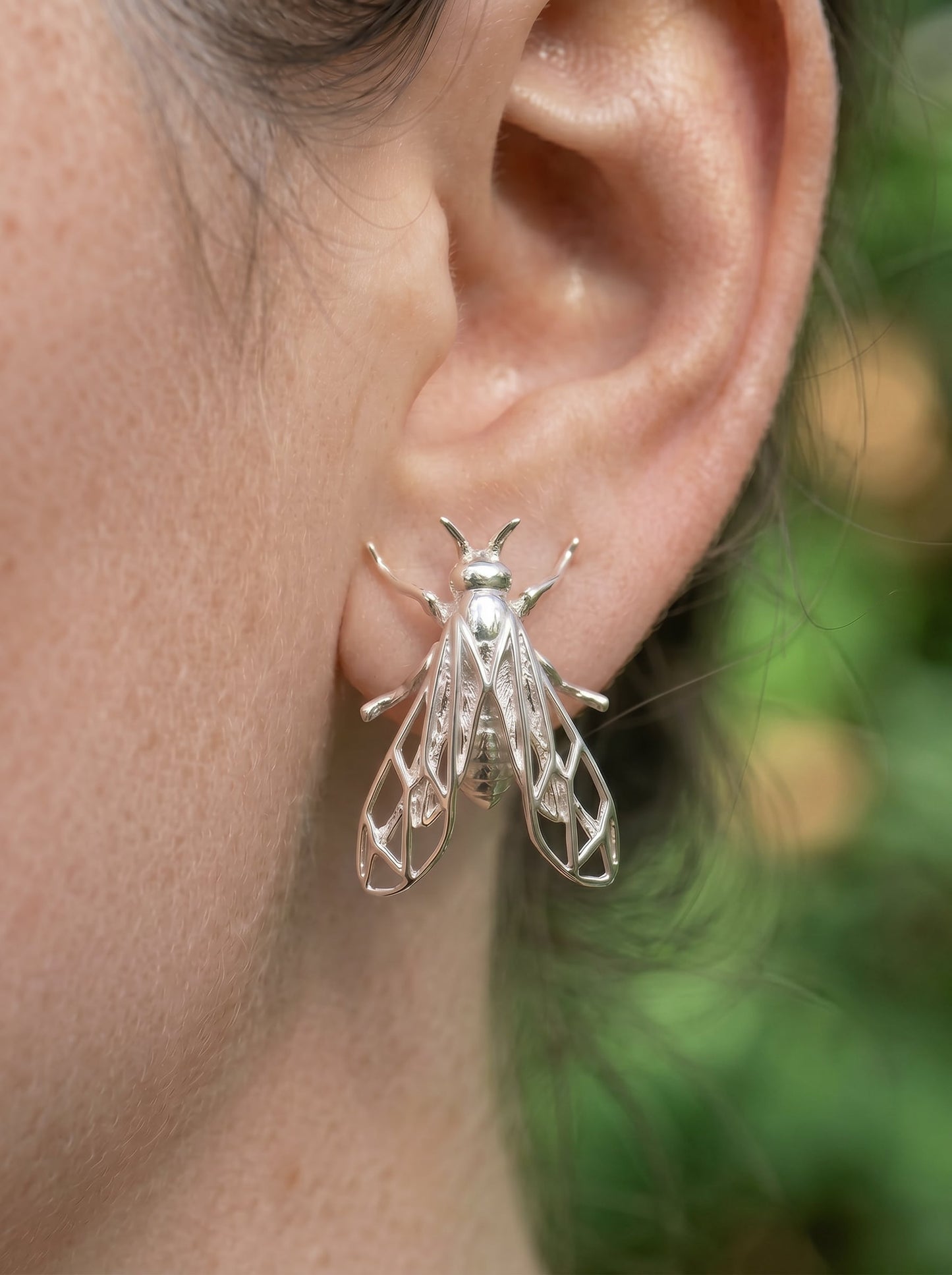 Sterling Silver Wasp Stud Earrings – Handmade Insect Jewelry