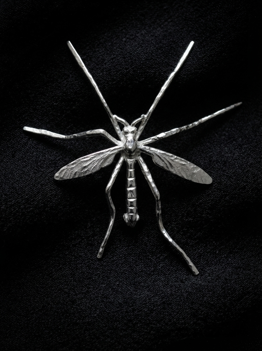 Crane Fly Brooch — Sterling Silver or 14k Gold‑Plated | Sculptural Insect Jewelry