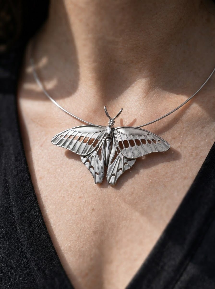 Blue Triangle Butterfly Pendant – Sterling Silver Insect Jewelry