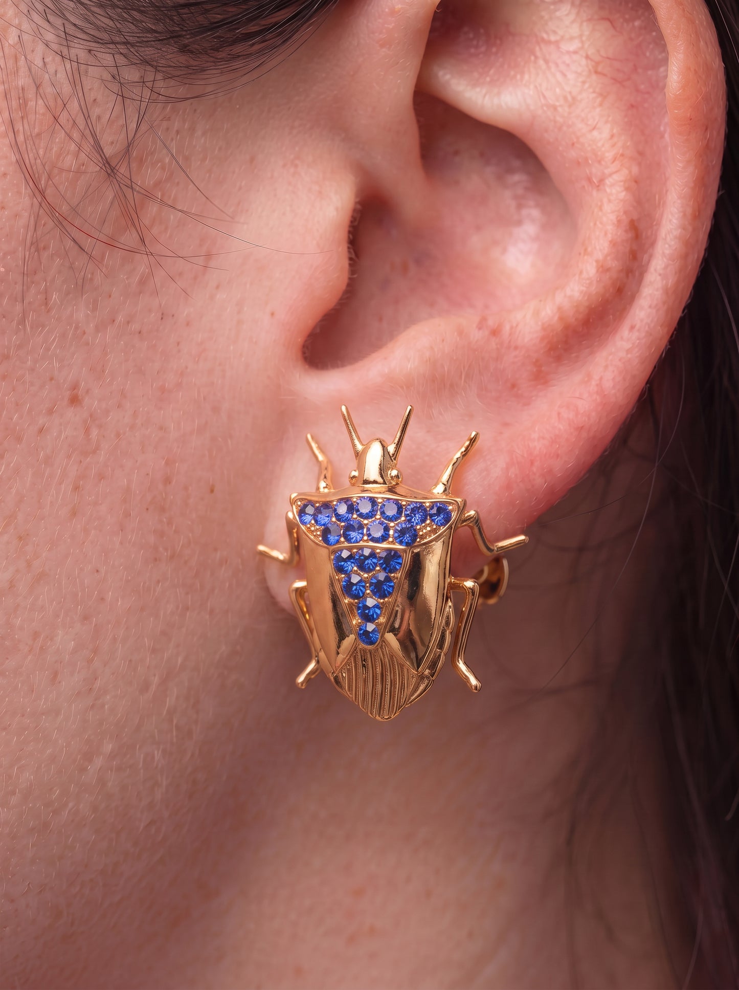 Stink Bug Stud Earrings • Deep Blue or Fuchsia Stones • Sculptural Insect Jewelry