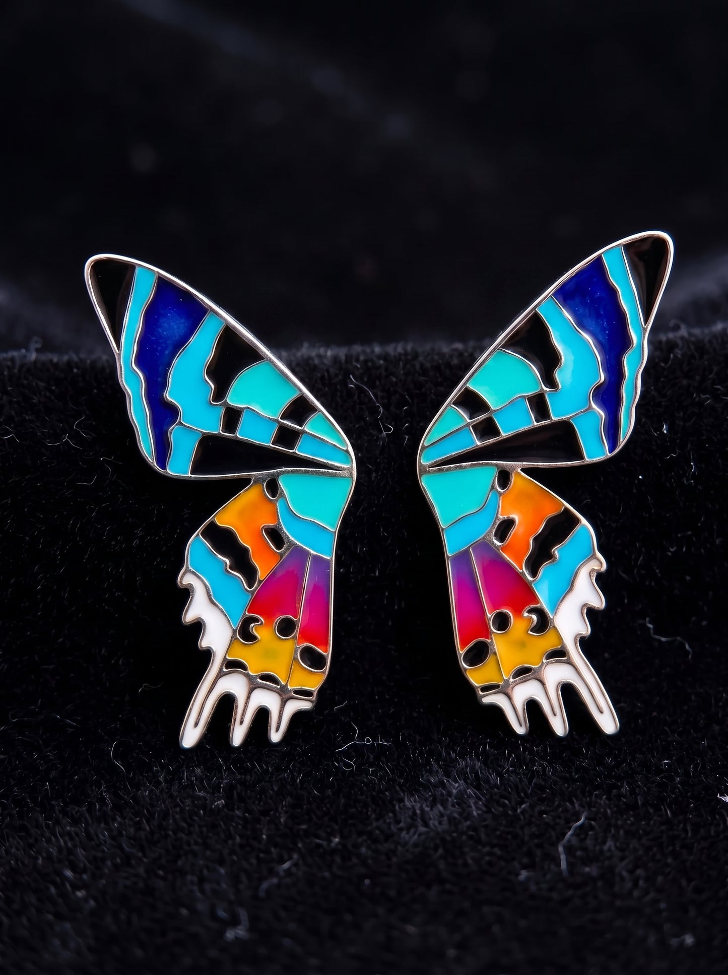 Madagascar Sunset Moth Stud Earrings — Hand‑Enameled in Sterling Silver or 14k Gold Plating