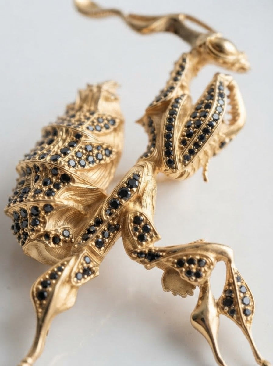 Black Crystal Ghost Mantis Pendant – Statement Entomology Jewelry