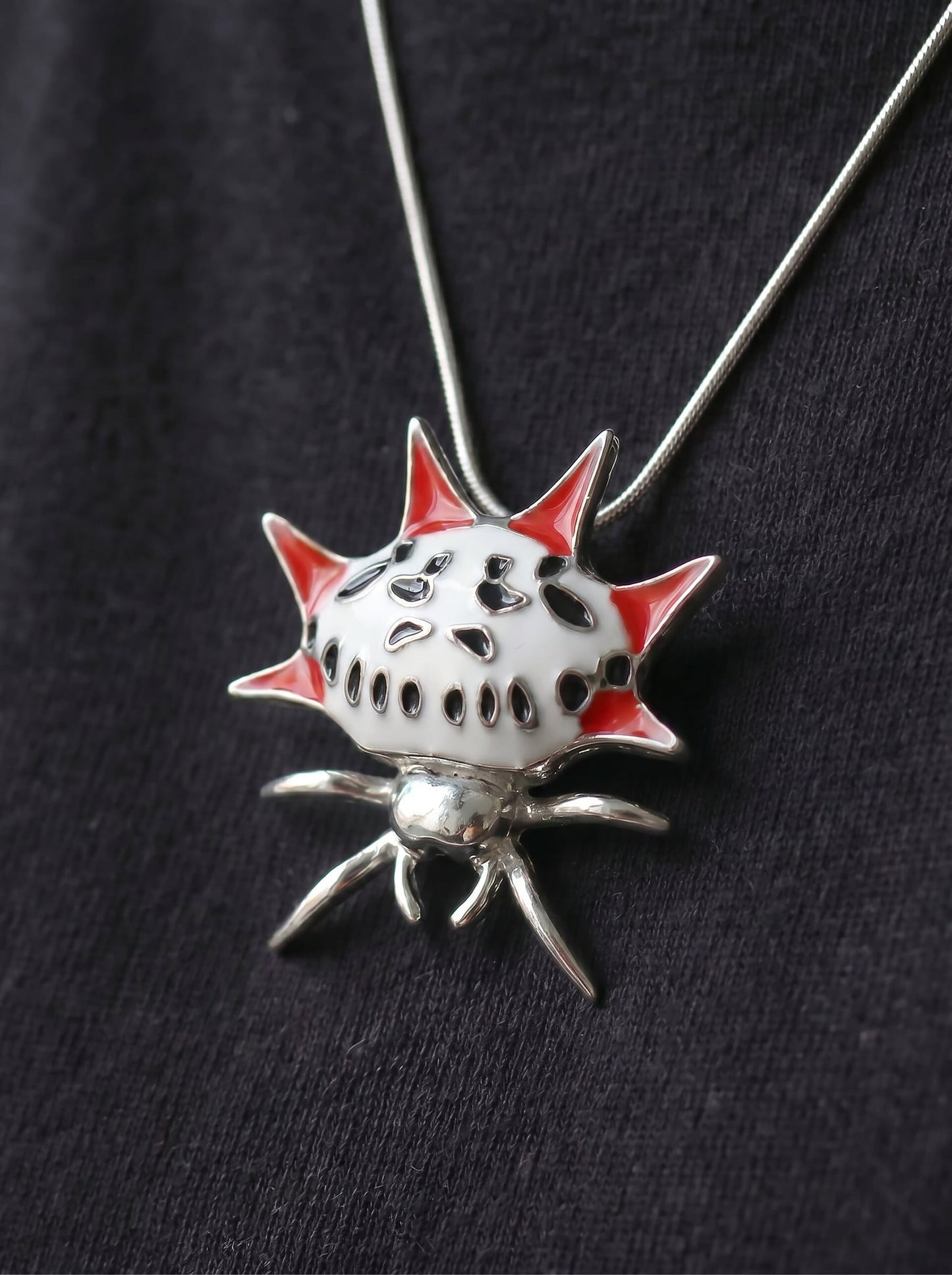 Spiny Orb‑Weaver Pendant — Red, White & Black Edition