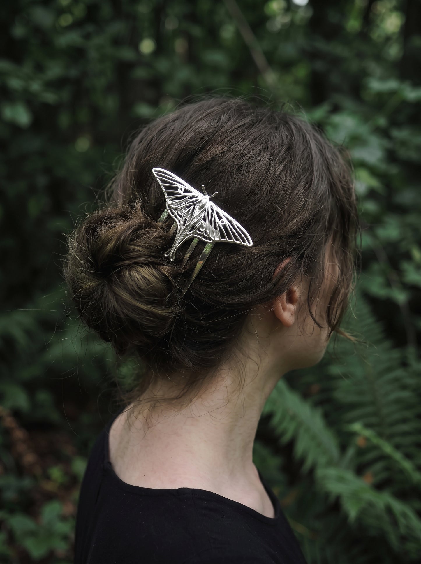Luna Moth Hair Comb – Handmade Hair Jewelry in Gold, Silver, Rhodium or Bronze