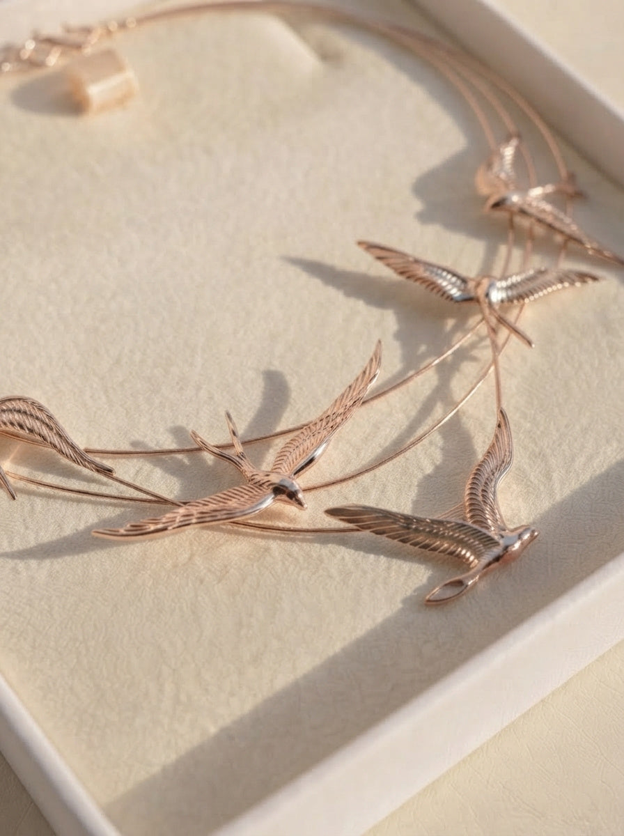 Swallow Arch Necklace — Sterling Silver Sculptural Bird Jewelry
