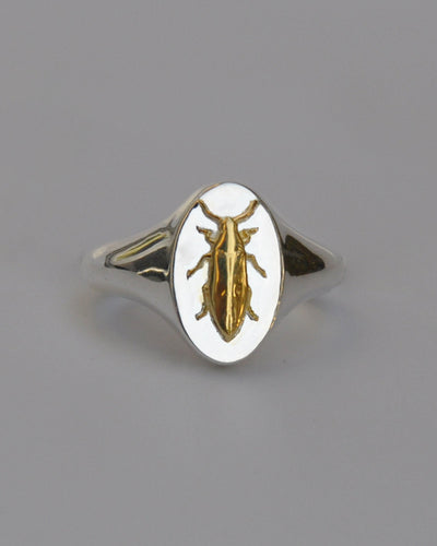 Taurus Jewel Beetle Signet Ring | Sterling Silver & Gold Plated