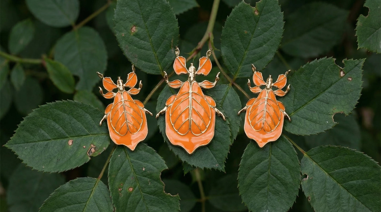 Phylliidae Leaf Insect Pendant –Orange Enamel | Nature‑Inspired Sculptural Jewelry (Copy)