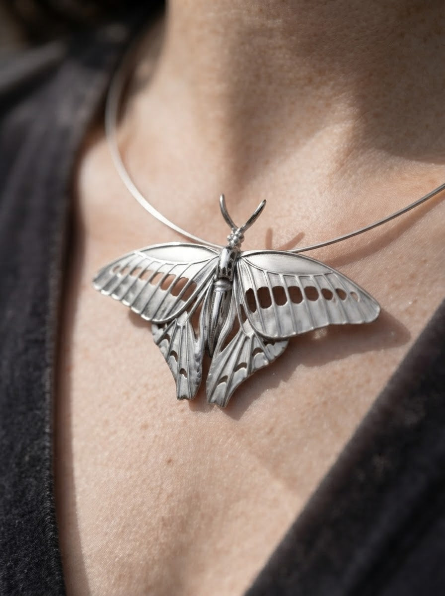 Blue Triangle Butterfly Pendant – Sterling Silver Insect Jewelry