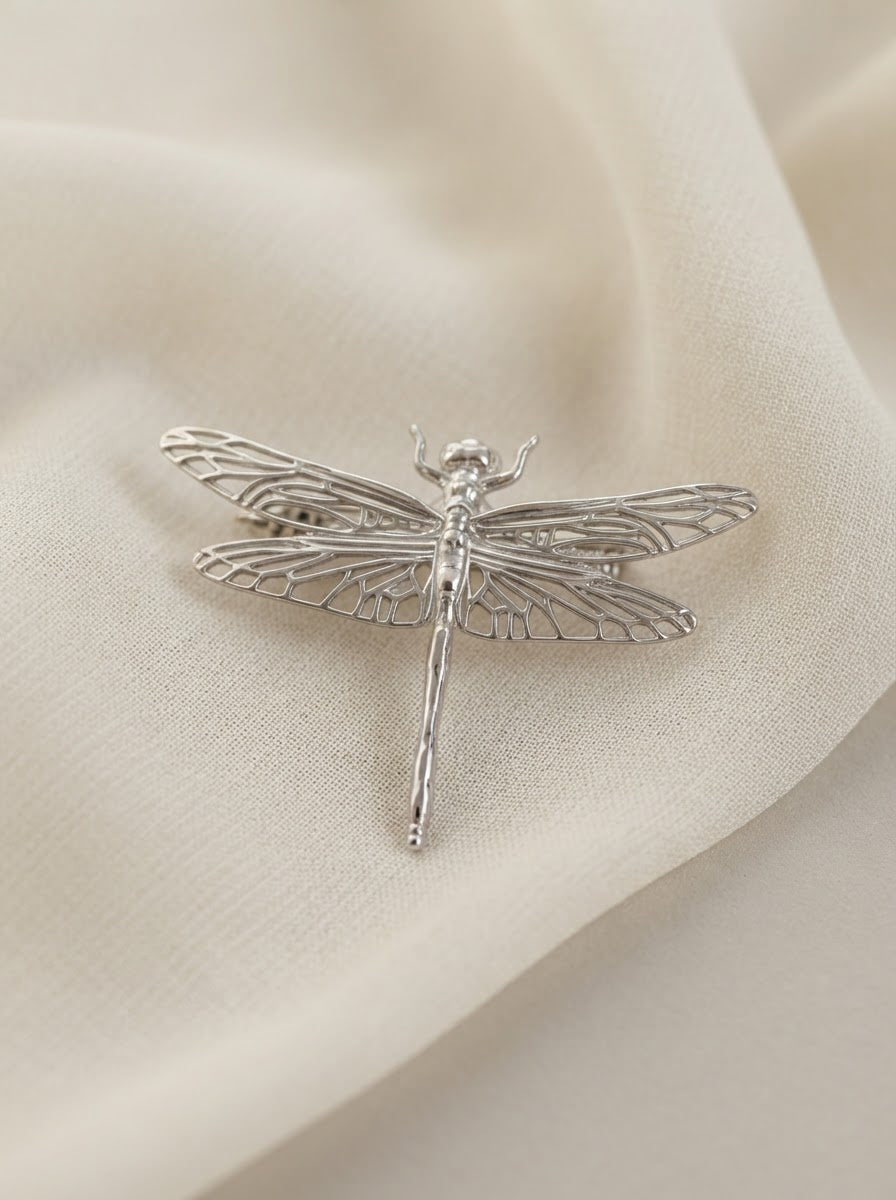 Sterling Silver Dragonfly Brooch – Nature-Inspired Pin