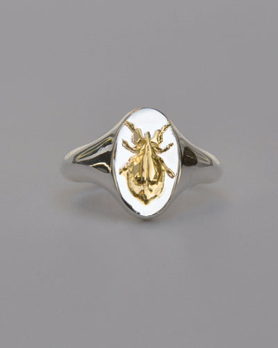 Capricorn Leaf Insect Signet Ring | Sterling Silver & Gold Plated