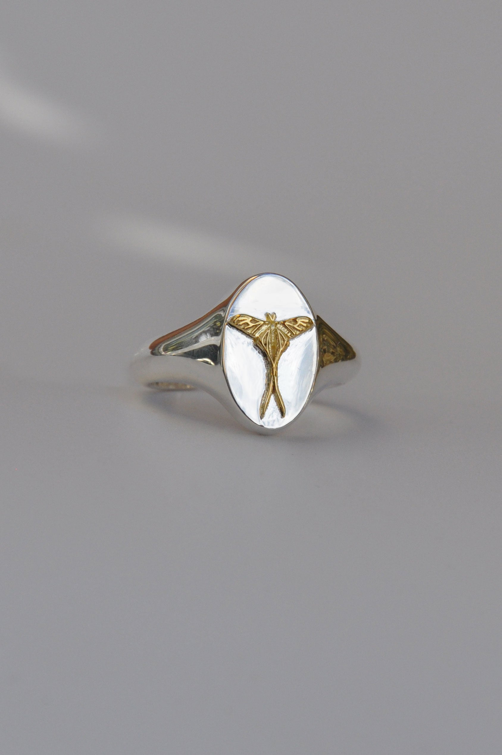 Cancer Luna Moth Zodiac Signet Ring | Sterling Silver & Gold