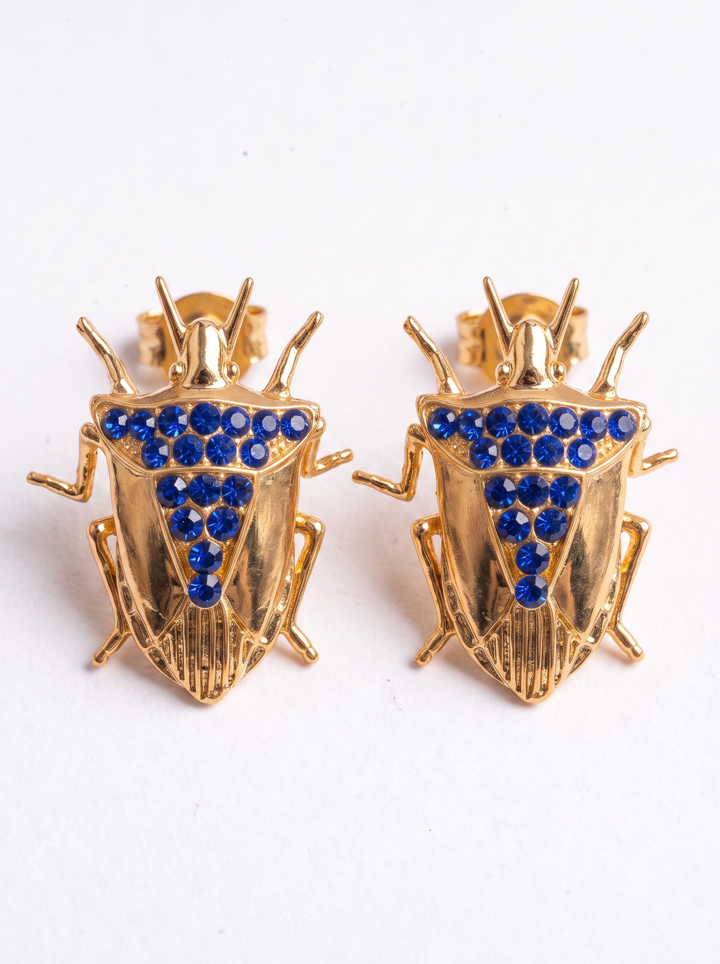 Stink Bug Stud Earrings • Deep Blue or Fuchsia Stones • Sculptural Insect Jewelry