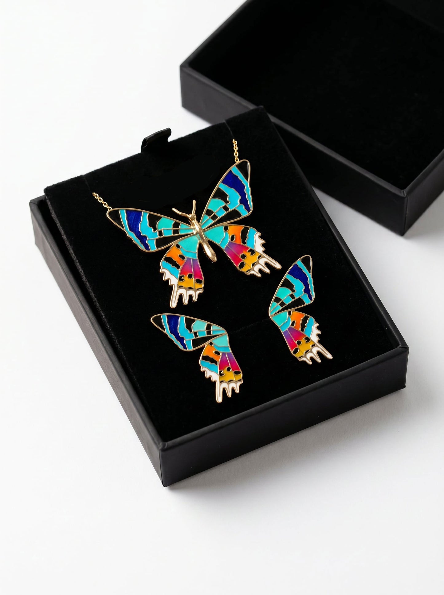 Madagascar Sunset Moth Necklace — Hand‑Enameled in 14k Gold Plated or Sterling Silver