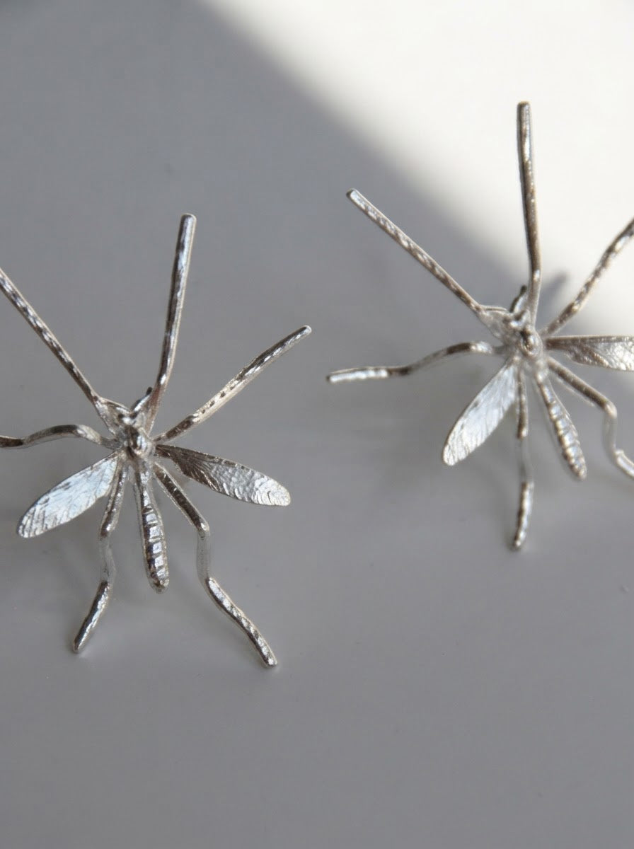 Crane Fly Stud Earrings – Sterling Silver or 14k Gold‑Plated | Sculptural Insect Jewelry