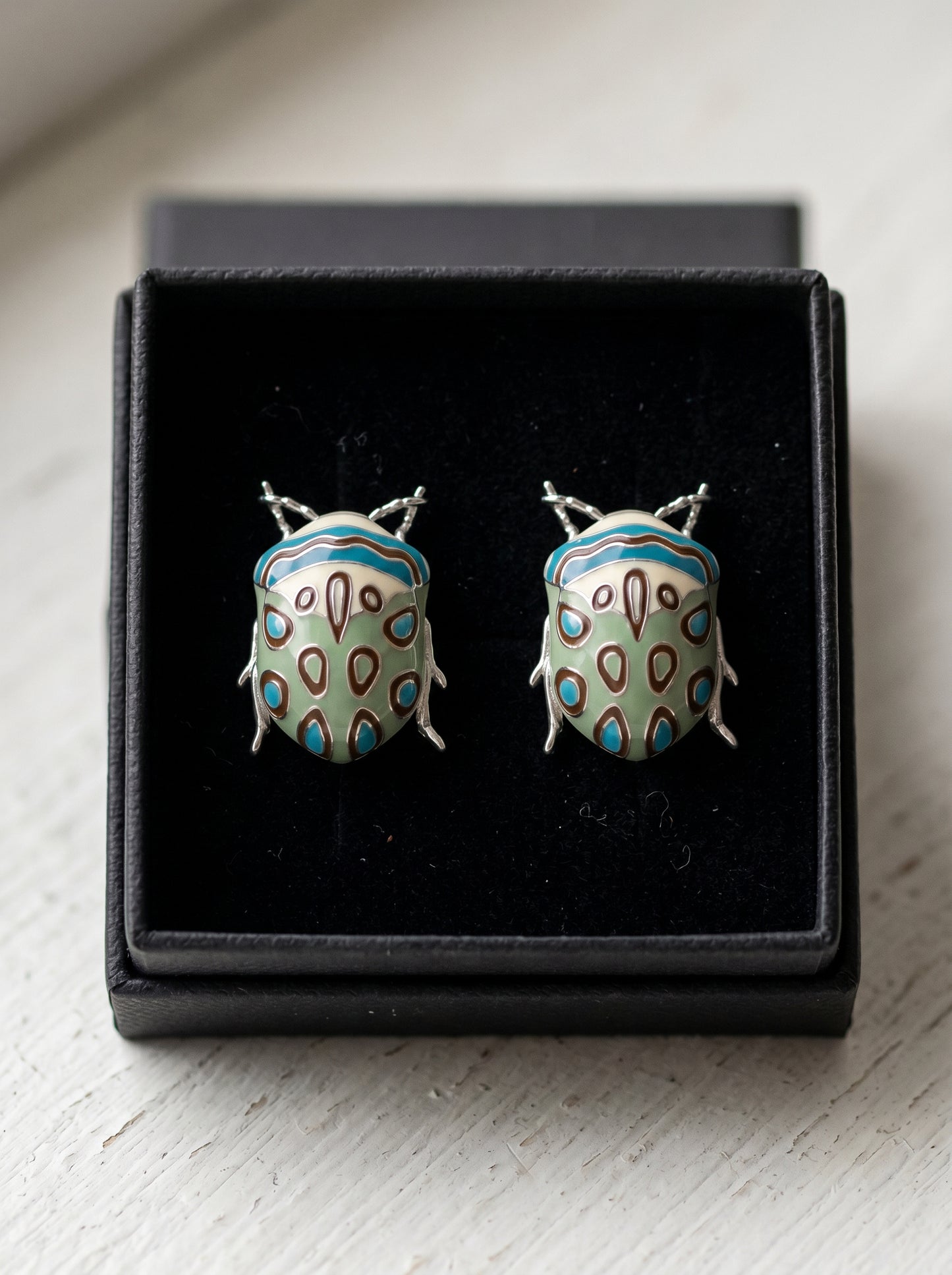 Picasso Bug Earrings — Sterling Silver + Enamel or Rhodium‑Plated + Enamel