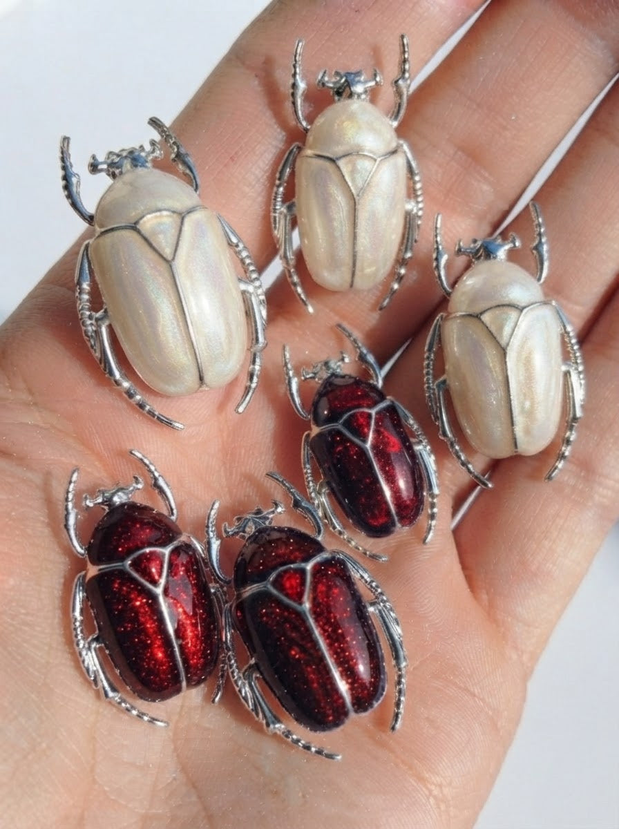 Glossy Dark Red Enamel Flower Beetle Stud Earrings – Nature Inspired Insect Jewelry