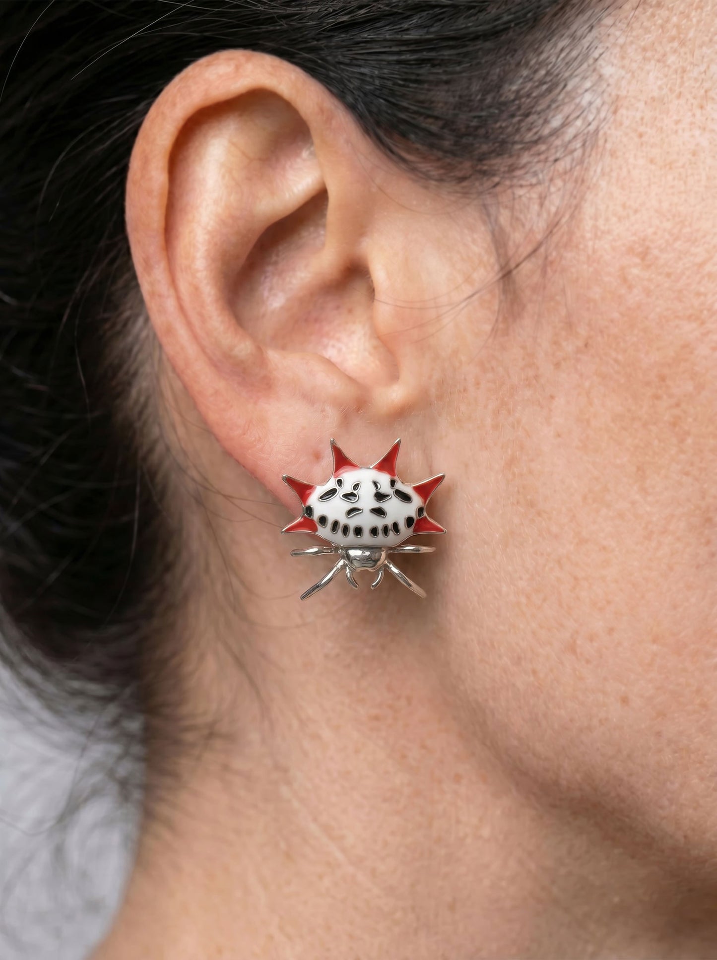 Spiny Orb‑Weaver Stud Earrings – Hand‑Enameled Nature Jewelry