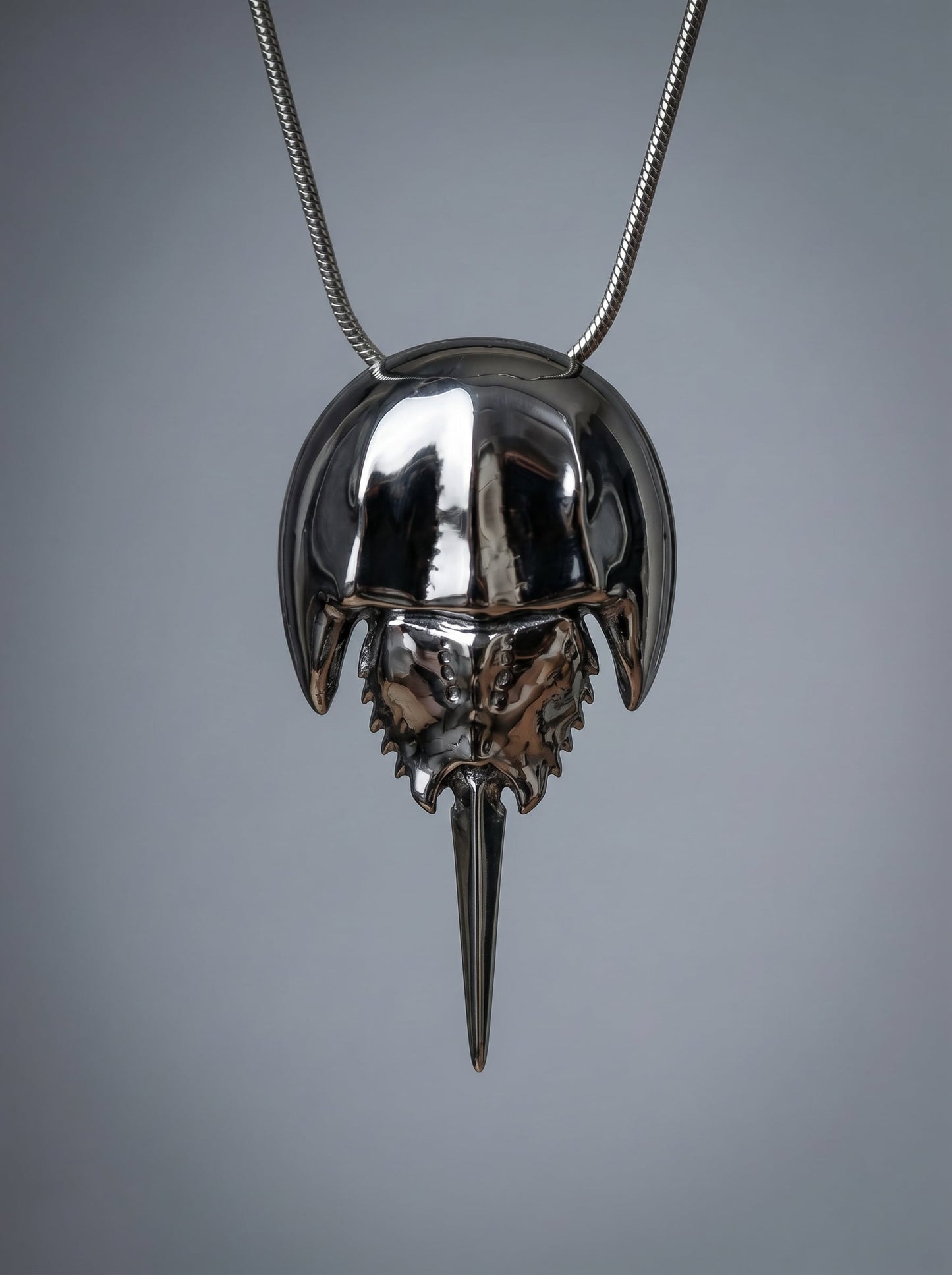 Articulated Horseshoe Crab Pendant – Fossil Necklace in Silver & Gold